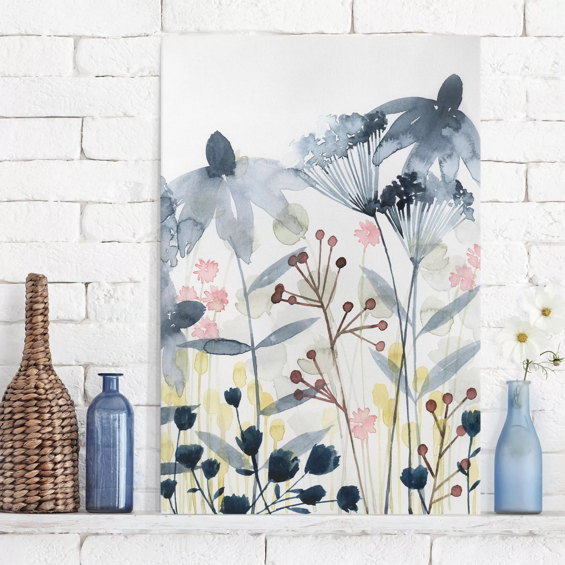 Leinwandbild Blumen - Hochformat Wildblumen Aquarell II günstig online kaufen