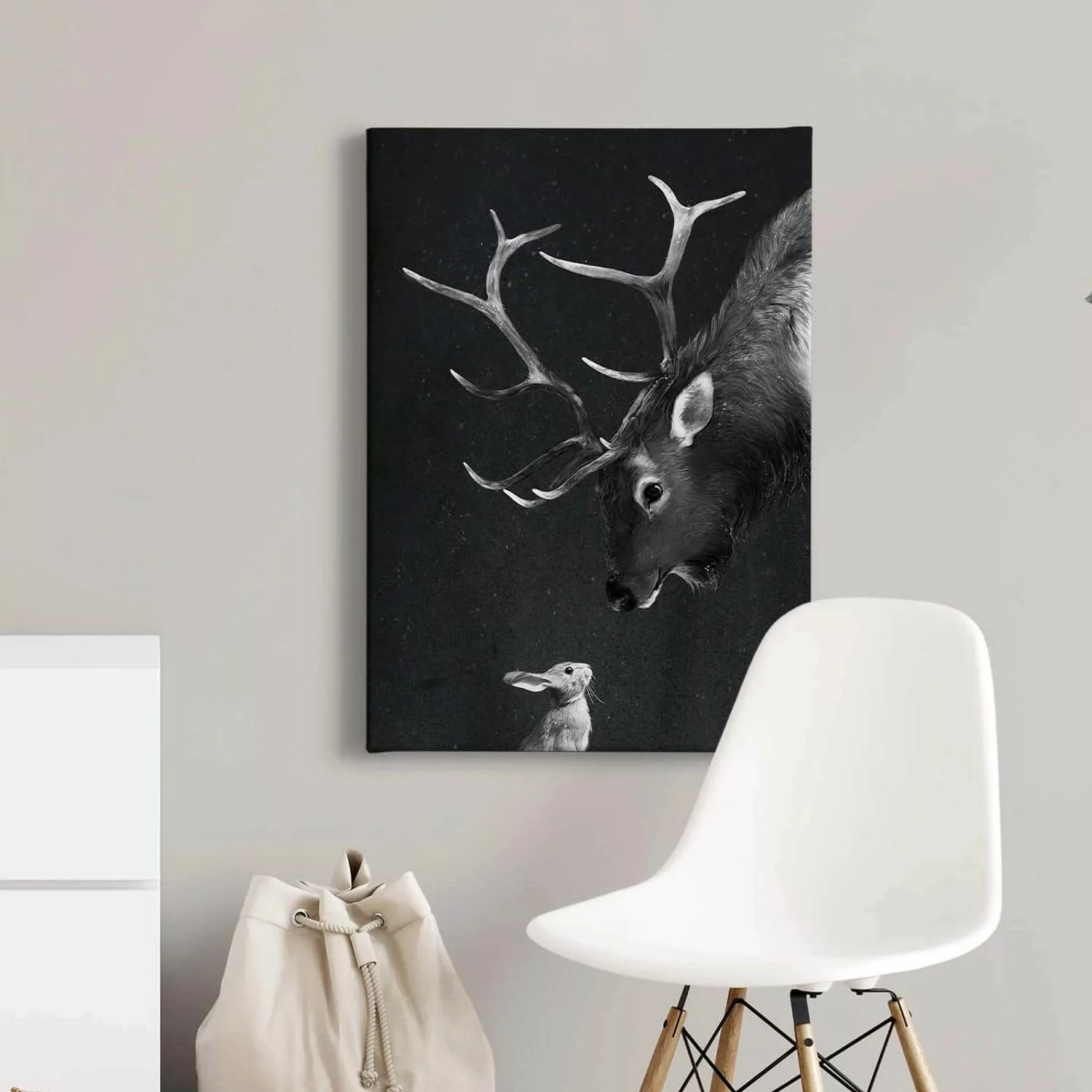 Bricoflor Hirsch Bild Mit Hase Schwarz Weiß Bild Auf Leinwand Mit Tier Moti günstig online kaufen