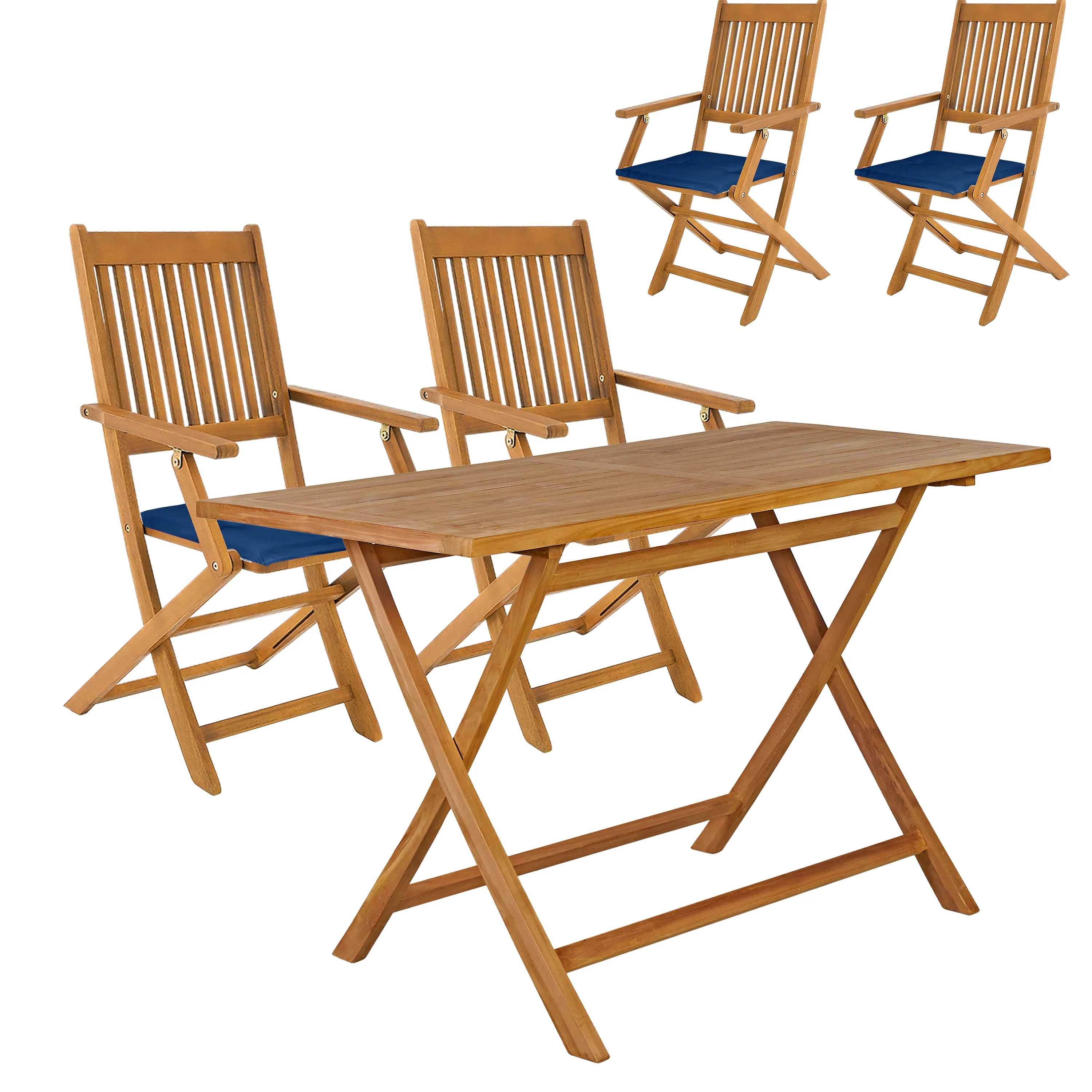 Garten-Sitzgruppe Bari 5-tlg Akazienholz FSC®-zertifiziert Sitzkissen Blau günstig online kaufen