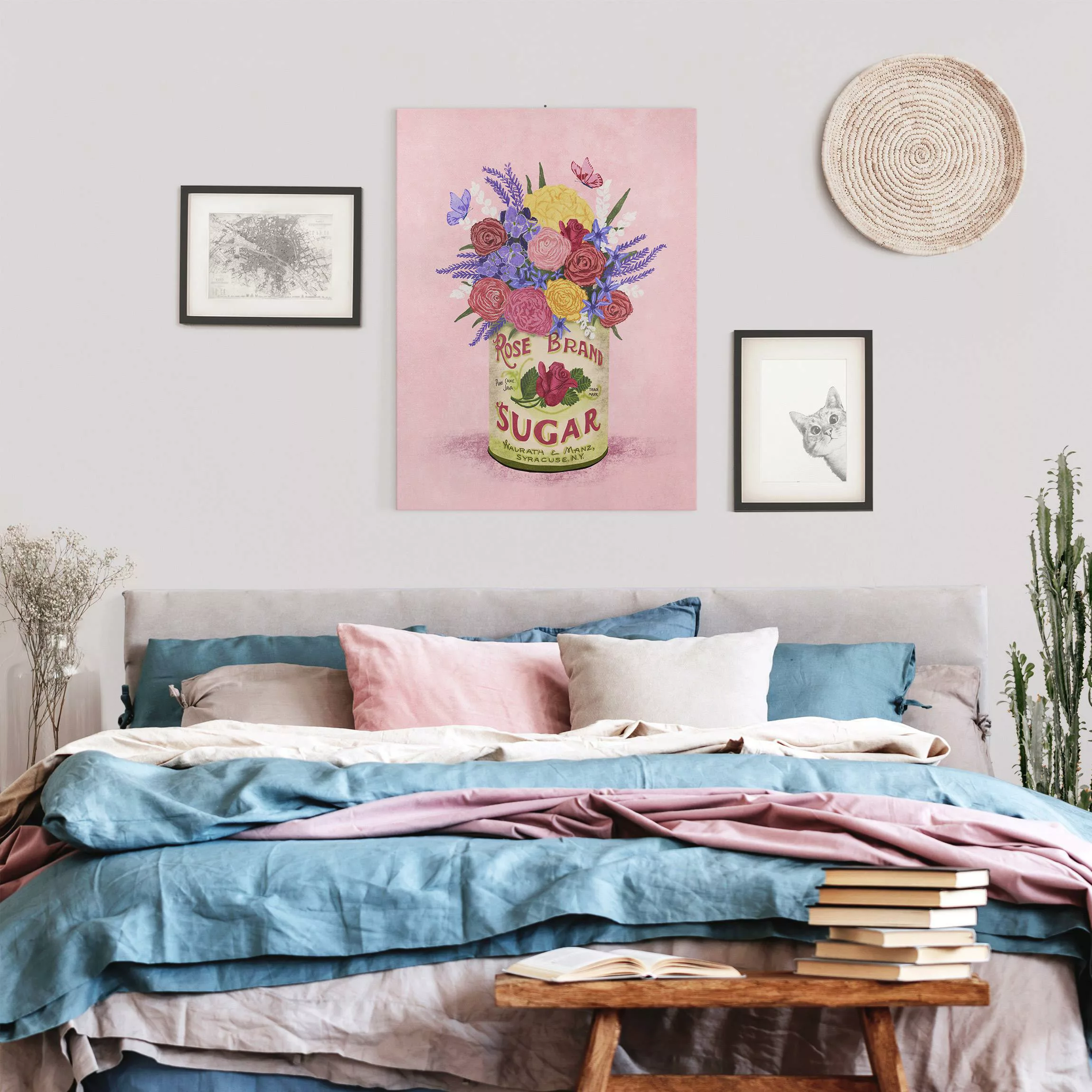 Leinwandbild Flowers in a can - Roses and Lavender günstig online kaufen