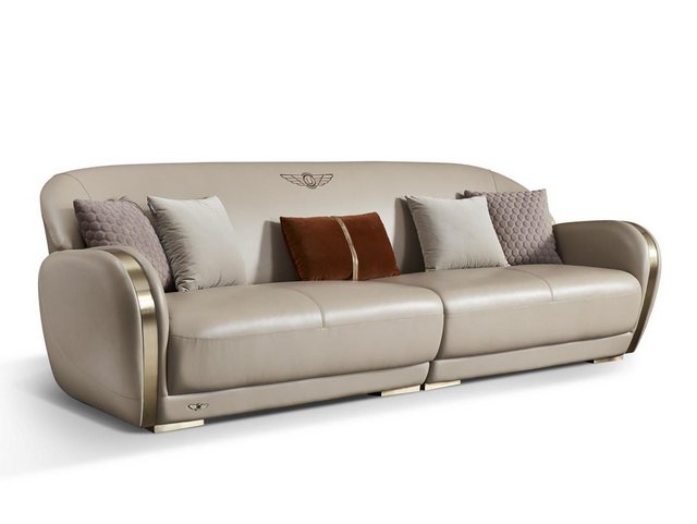 Xlmoebel Sofa Ledersofa in Originalbeige für drei Personen - Polstercouch., günstig online kaufen