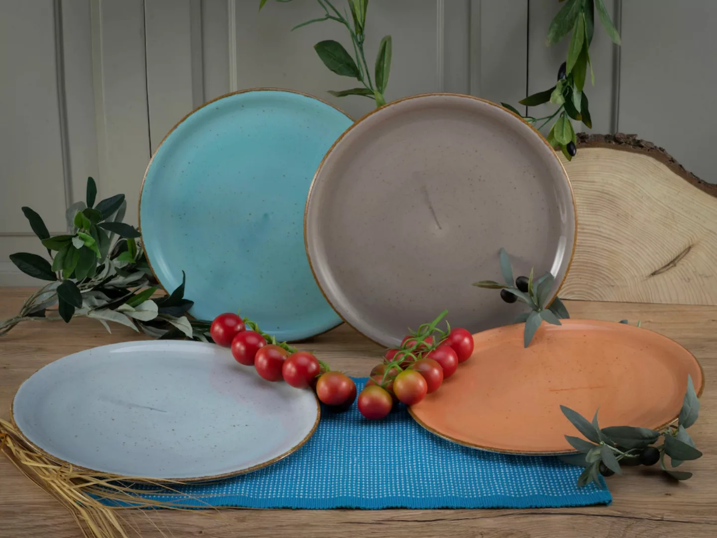 CreaTable Pizzateller »Essteller VINTAGE NATURE«, (Set, 4 St.), Teller Set günstig online kaufen