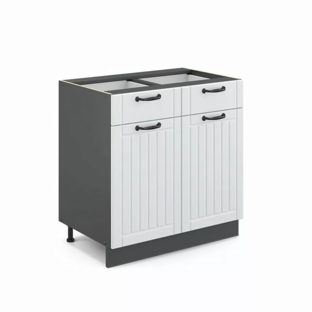 Livinity® Unterschrank Fame-Line, Weiß Landhaus/Anthrazit, 80 cm, AP Anthra günstig online kaufen