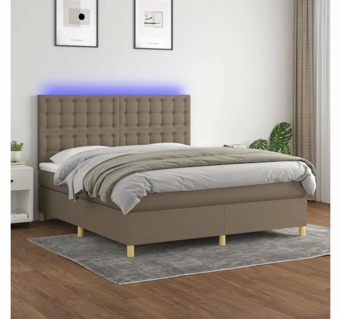 vidaXL Boxspringbett (160 x 200 cm, Knopfheftung Parallel, Taupe), mit LED günstig online kaufen