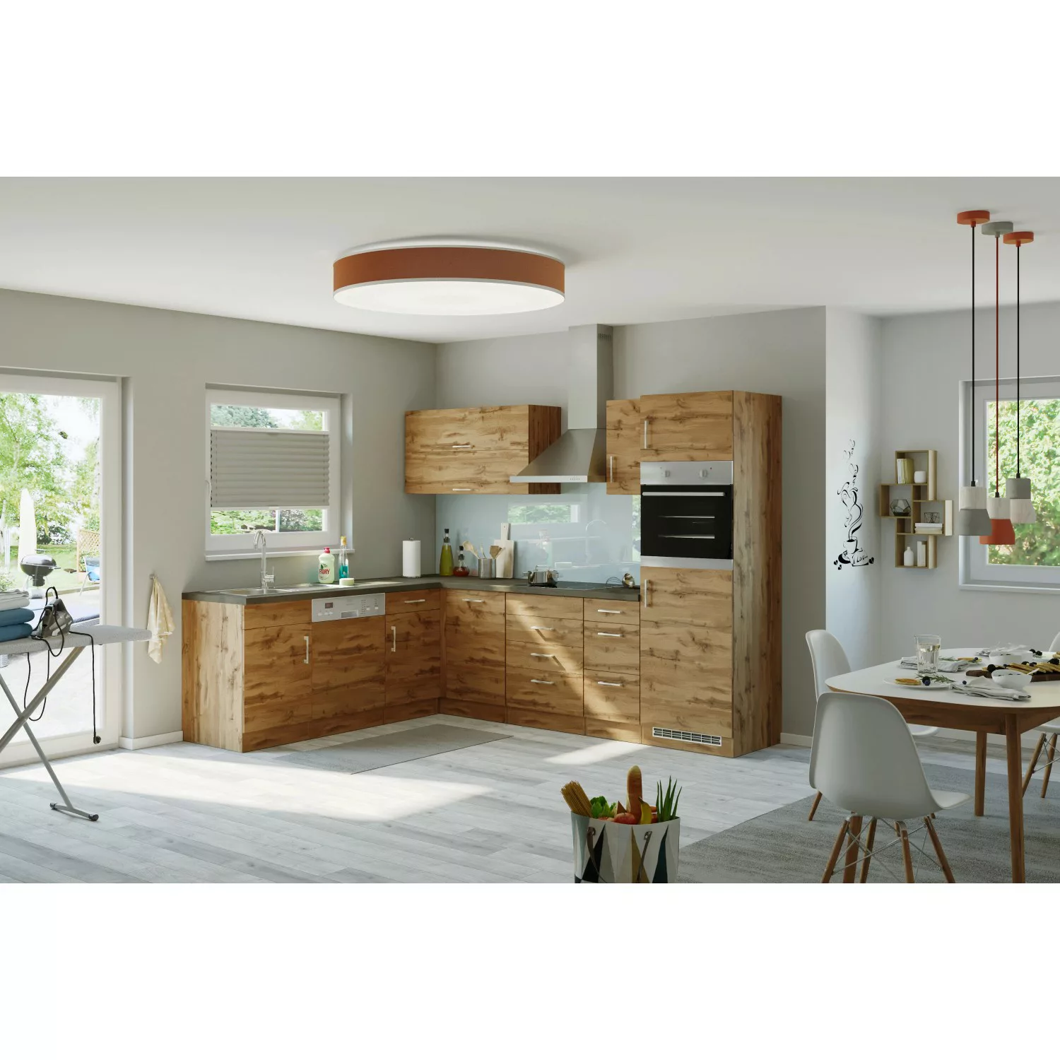 Held Möbel Küchenzeile Sorrento 210/ 270 cm Wotaneiche-Grafit o. E-Geräte W günstig online kaufen