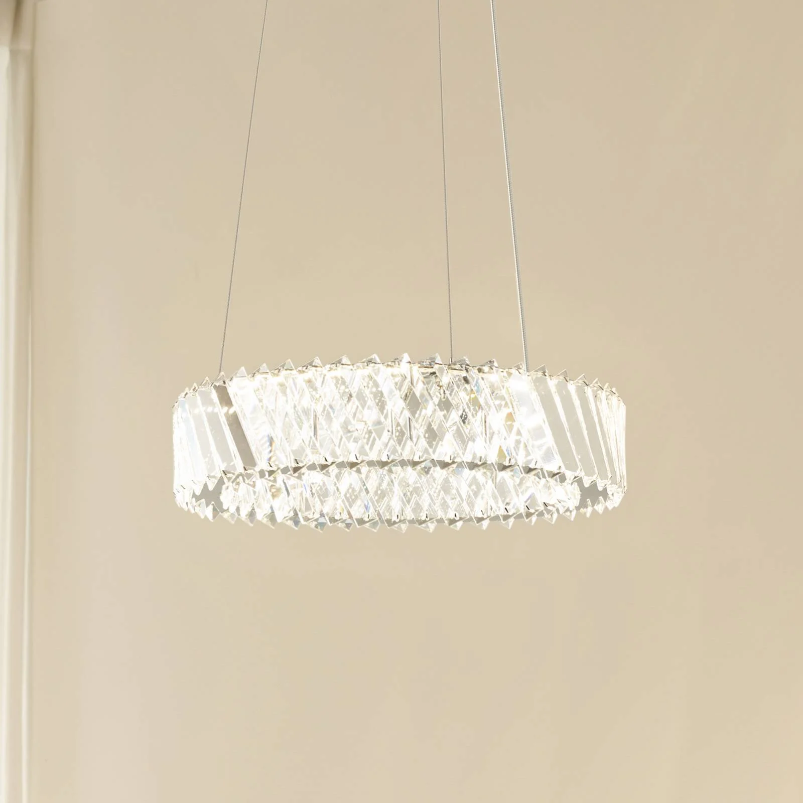 Lucande LED-Hängeleuchte Glacis, Kristall, Ø 40 cm, chrom günstig online kaufen