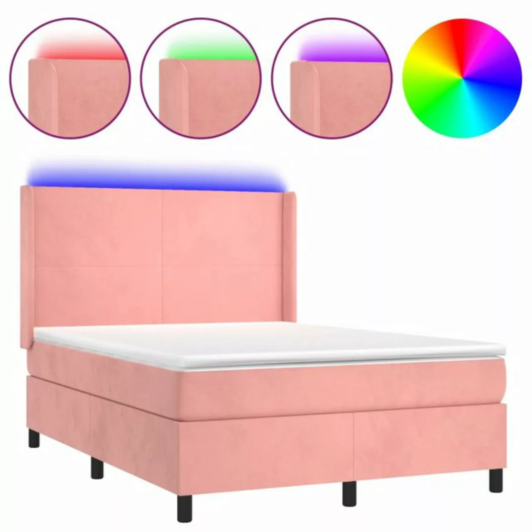 vidaXL Boxspringbett Boxspringbett mit Matratze und LED Samt (140 x 190 cm, günstig online kaufen