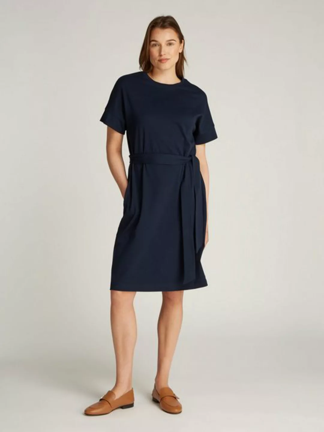 Tommy Hilfiger A-Linien-Kleid COTTON INTERLOCK SHORT DRESS mit Bindeband günstig online kaufen