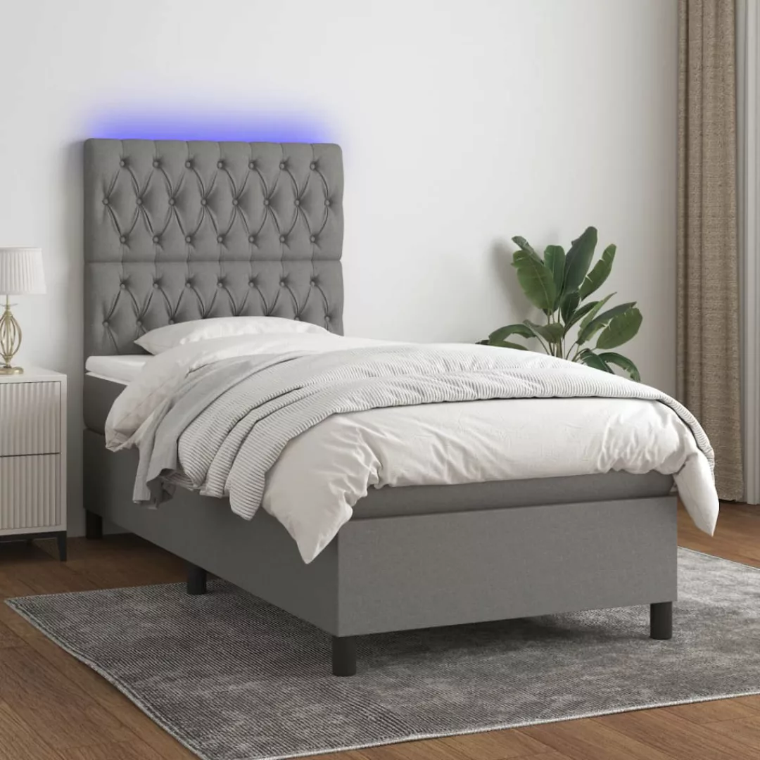 Vidaxl Boxspringbett Mit Matratze & Led Dunkelgrau 100x200 Cm Stoff günstig online kaufen