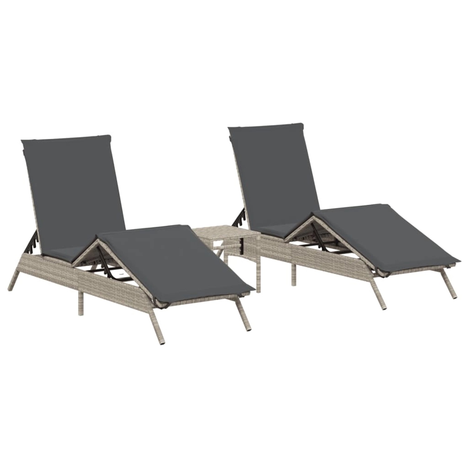 vidaXL Sonnenliegen 2 Stk. mit Tisch Hellgrau Poly Rattan günstig online kaufen