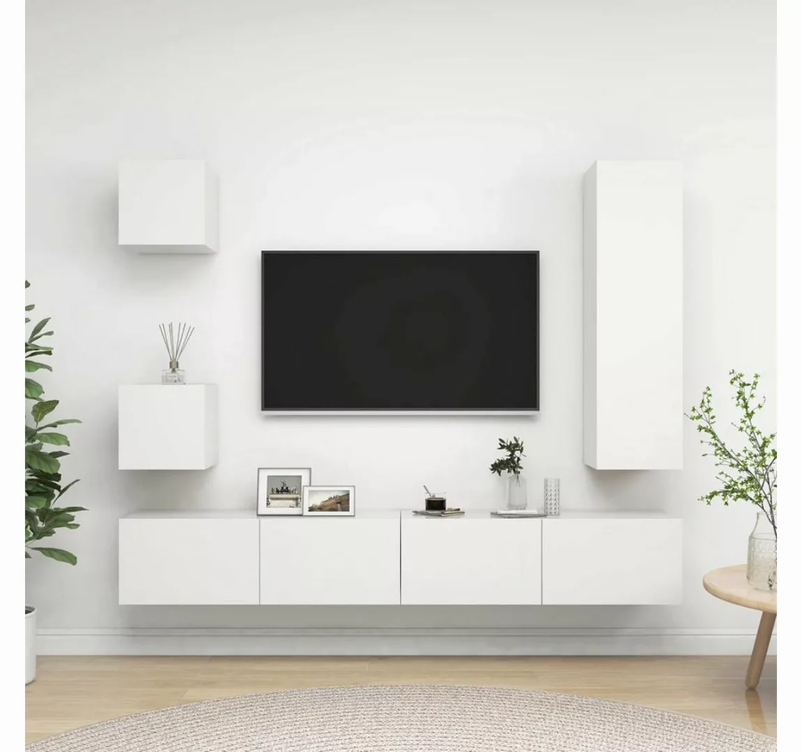 vidaXL TV-Schrank 5-tlg TV-Schrank-Set Weiß Spanplatte TV-Konsole für Ferns günstig online kaufen