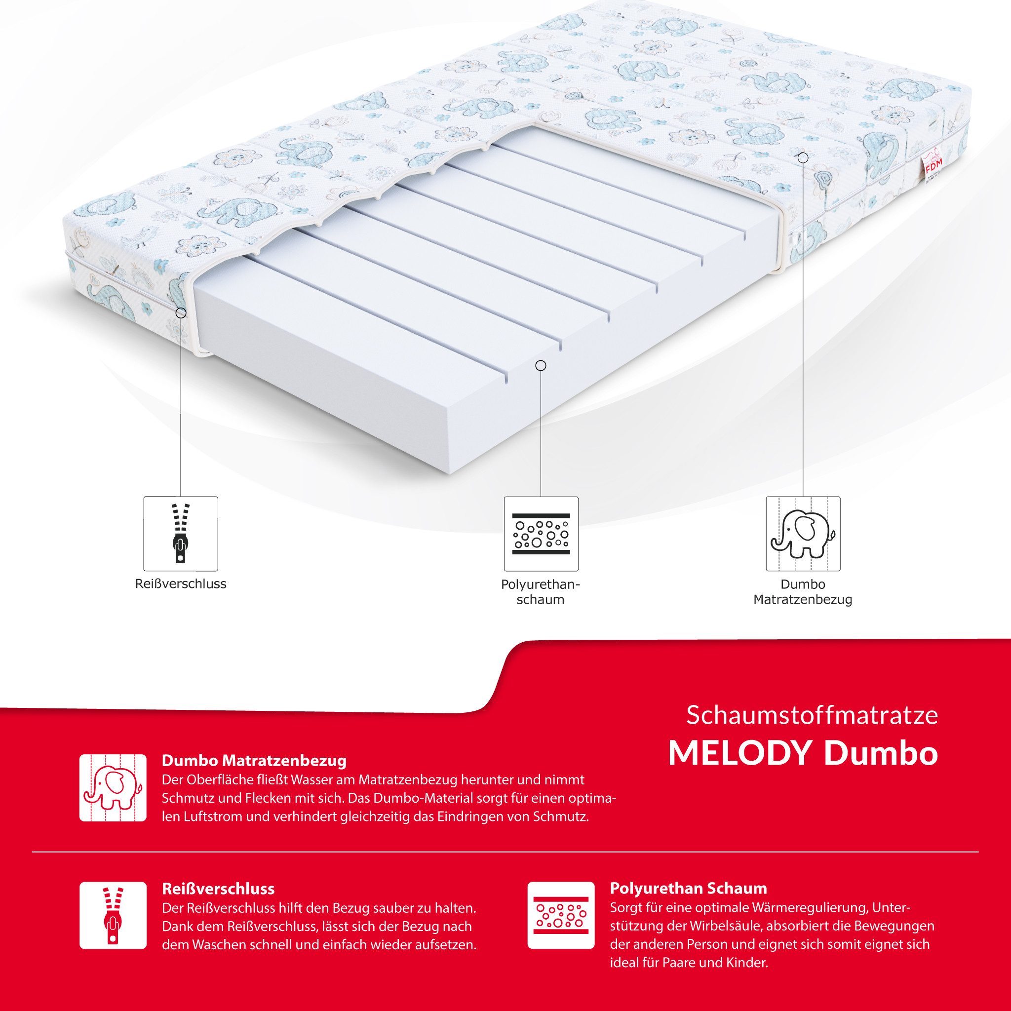 Kindermatratze MELODY DINO DUMBO 60x120, 80x160, günstig online kaufen