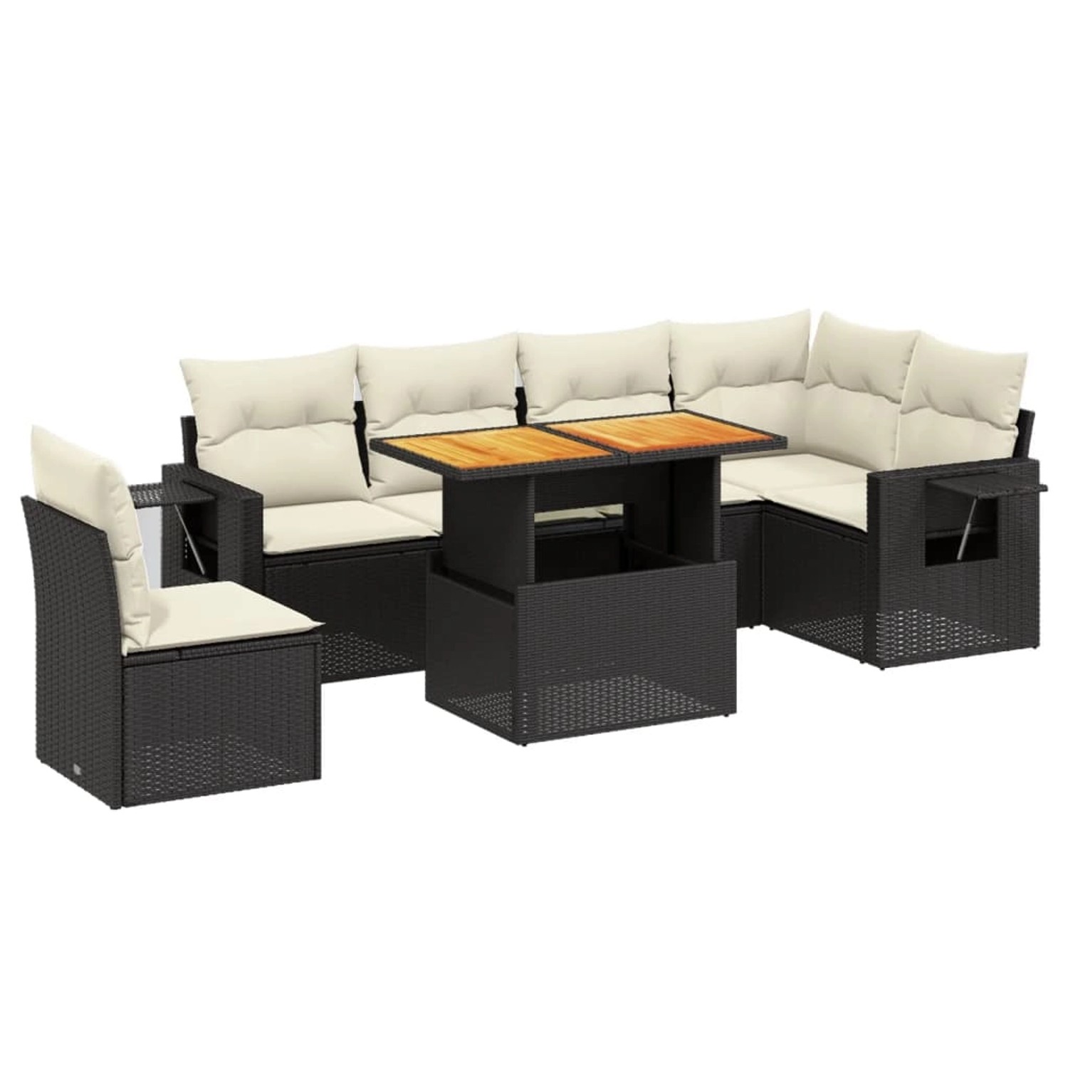 vidaXL 7-Tlg Garten-Sofagarnitur mit Kissen Schwarz Poly Rattan 3271777 günstig online kaufen