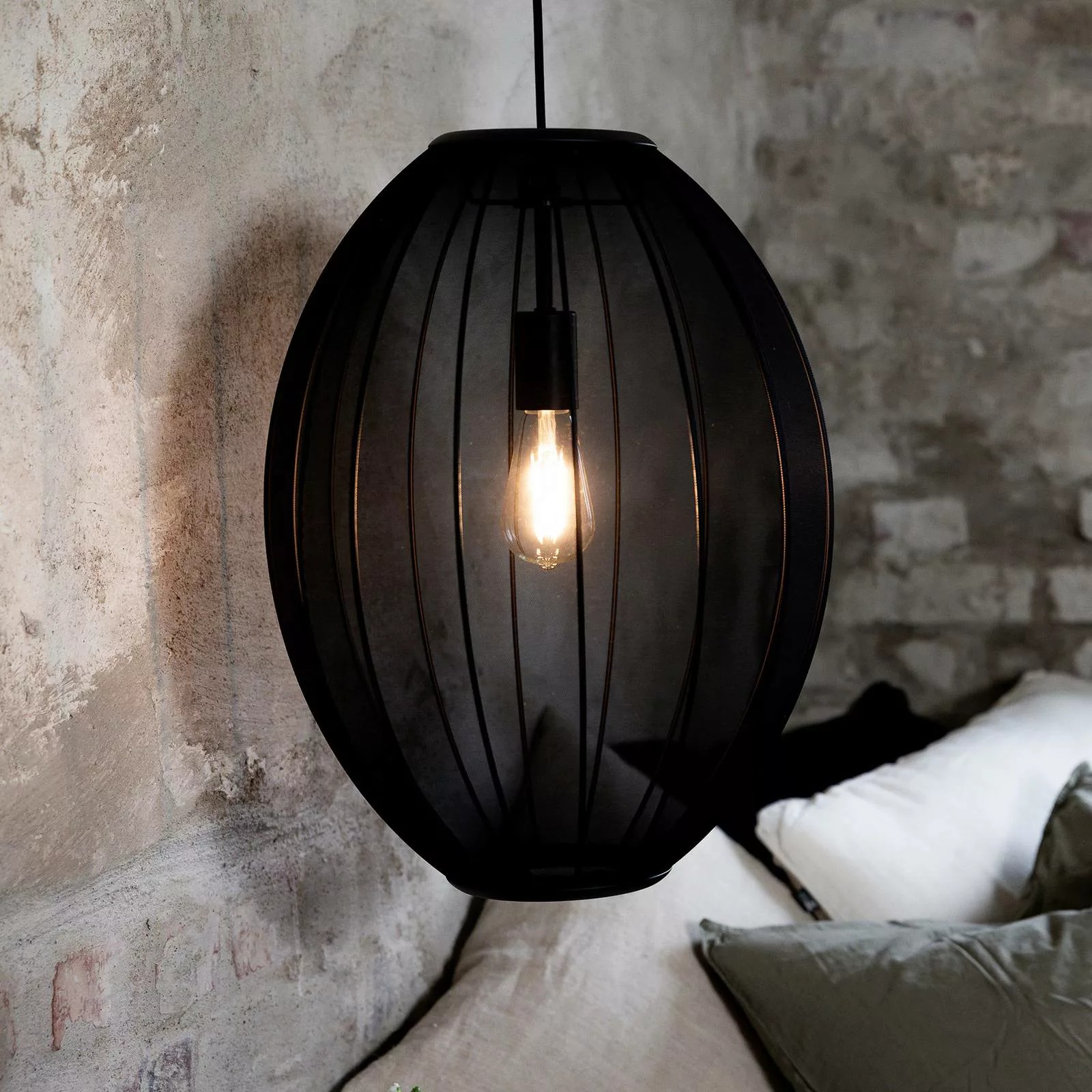 Pendellampe Florence, schwarz, Ø 40 cm, Nylon günstig online kaufen