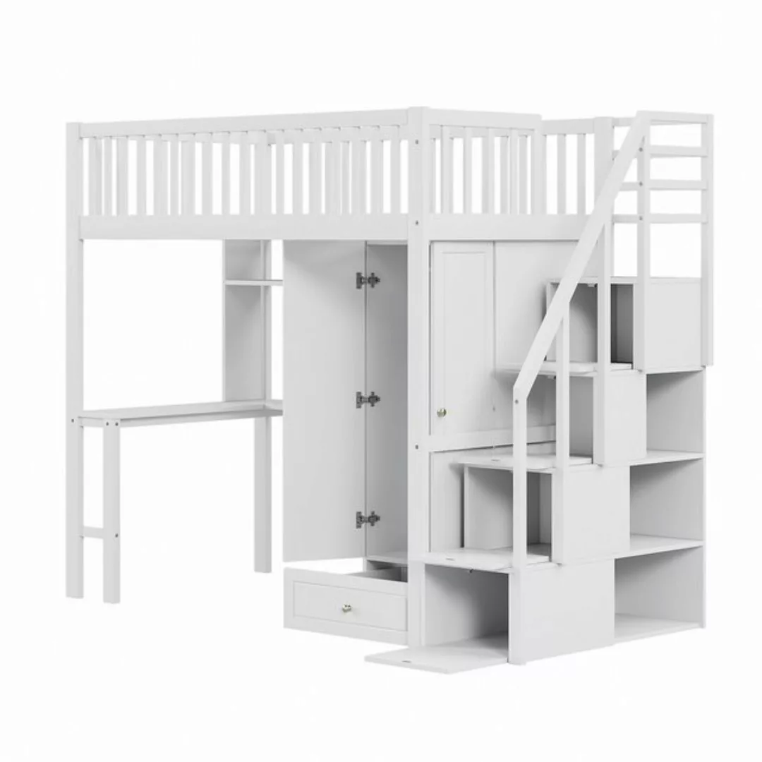 REDOM Kinderbett mit großem Kleiderschrank Regal und Tisch (Stauraum Treppe günstig online kaufen
