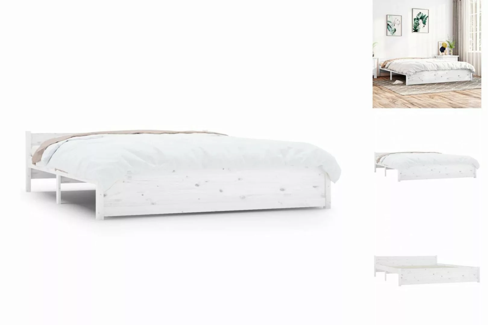 vidaXL Bettgestell Massivholzbett Weiß 200x200 cm Bett Bettgestell Doppelbe günstig online kaufen