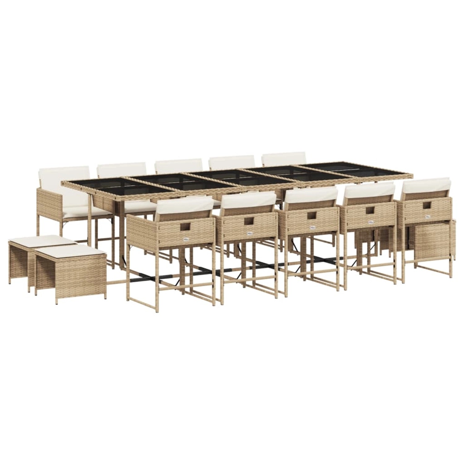 vidaXL 15-Tlg Garten-Essgruppe mit Kissen Beige Poly Rattan 3211354 günstig online kaufen
