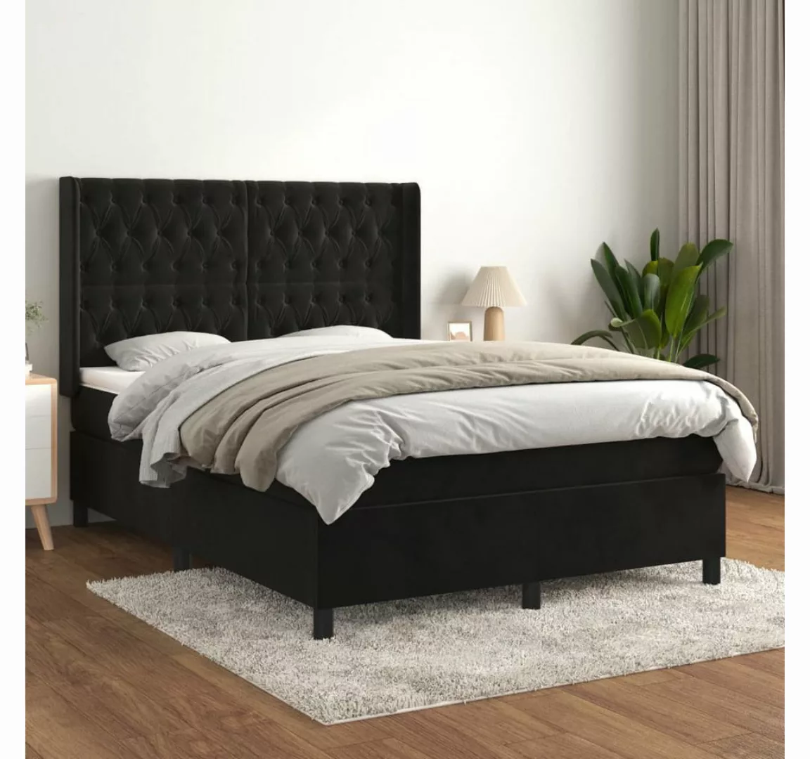 vidaXL Boxspringbett Boxspringbett mit Matratze Schwarz 140x200 cm Samt Bet günstig online kaufen