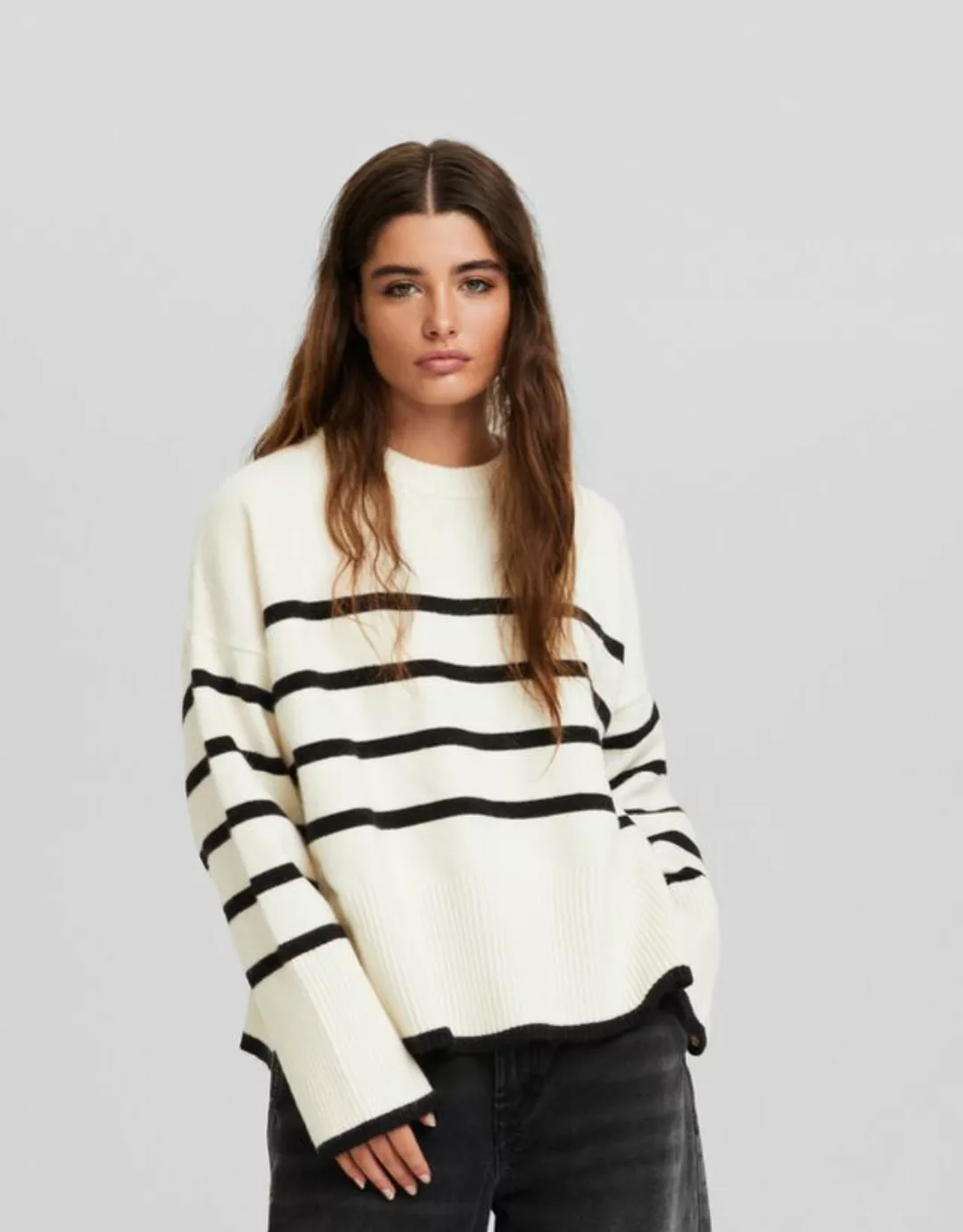 Bershka Pullover Mit Rundausschnitt Damen L Rohweiß günstig online kaufen