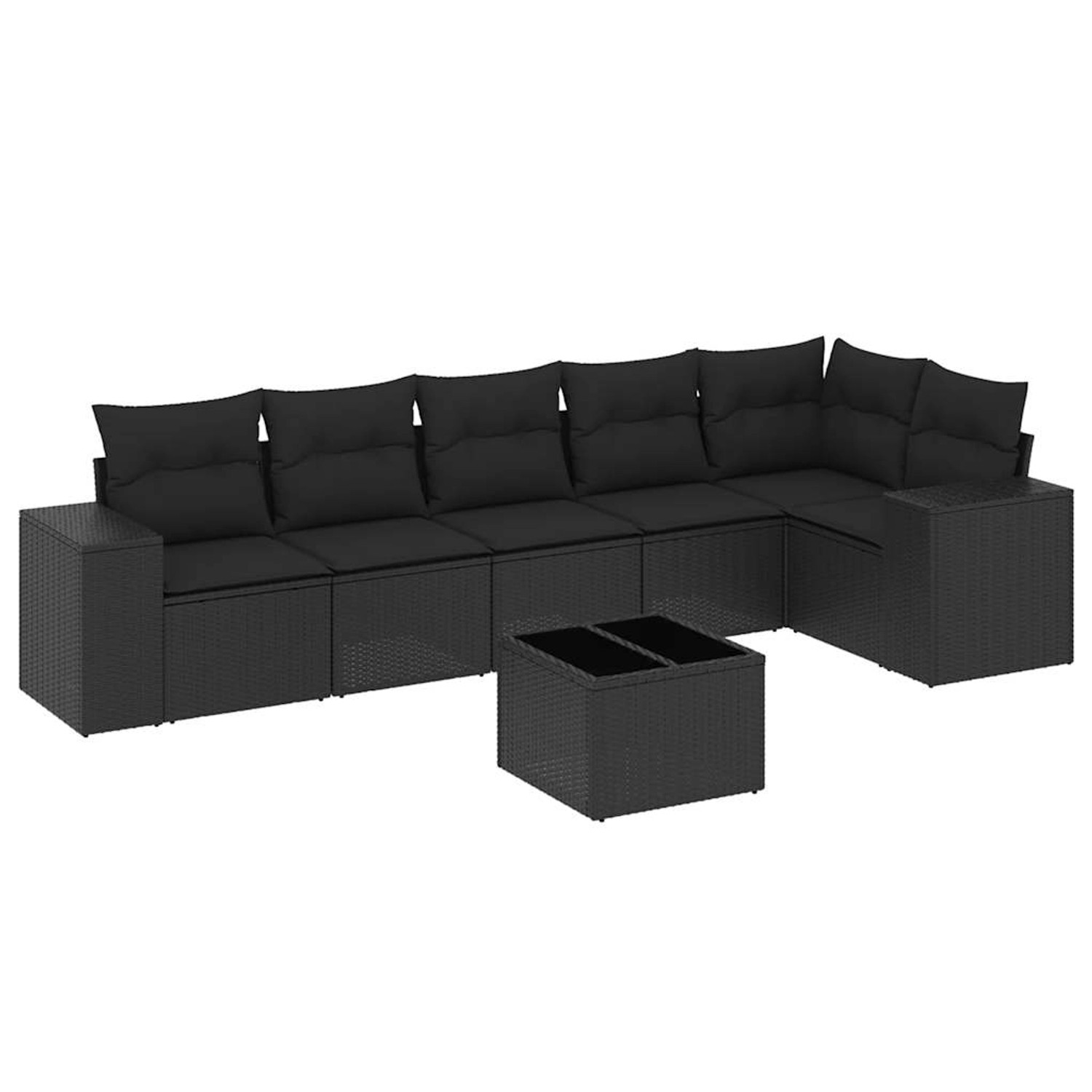 vidaXL 7-Tlg Garten-Sofagarnitur mit Kissen Schwarz Poly Rattan 3222594 günstig online kaufen