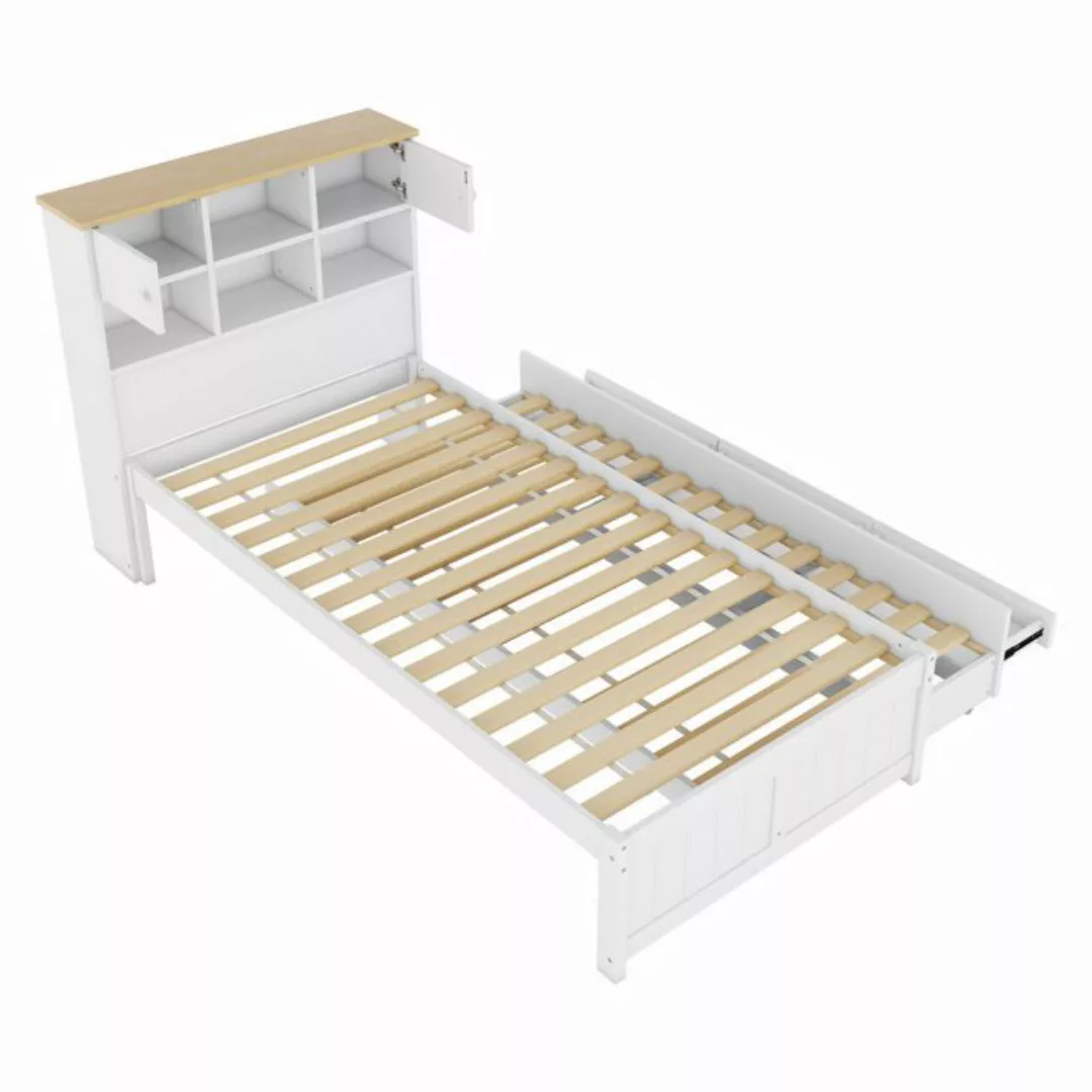 HAUSS SPLOE Holzbett 90*200cm mit Staufächern am Kopfteil, Rollbett, drei S günstig online kaufen