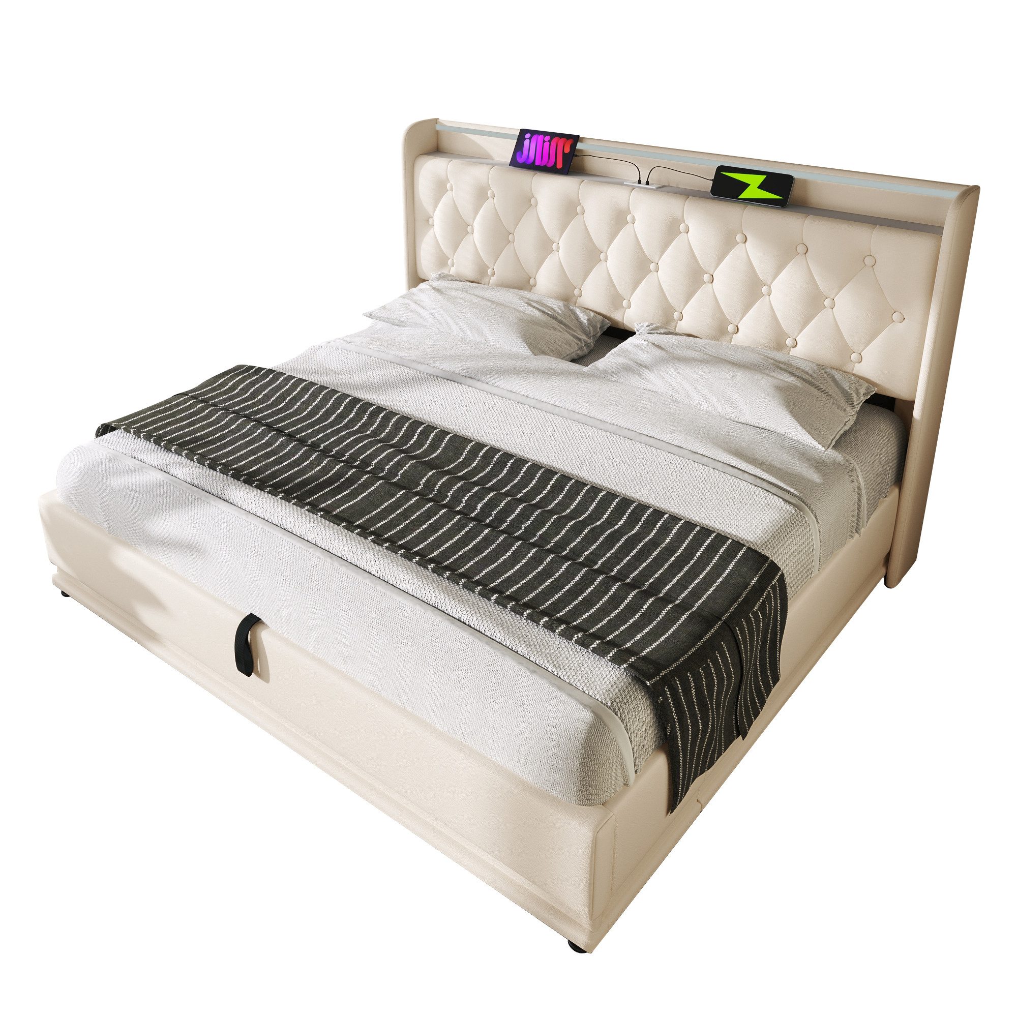 TavilaEcon Boxspringbett mit gepolstertem Kopfteil, 360° günstig online kaufen