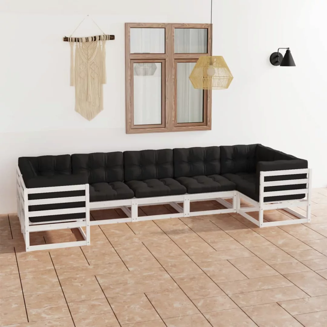 7-tlg. Garten-lounge-set Mit Kissen Weiß Kiefer Massivholz günstig online kaufen