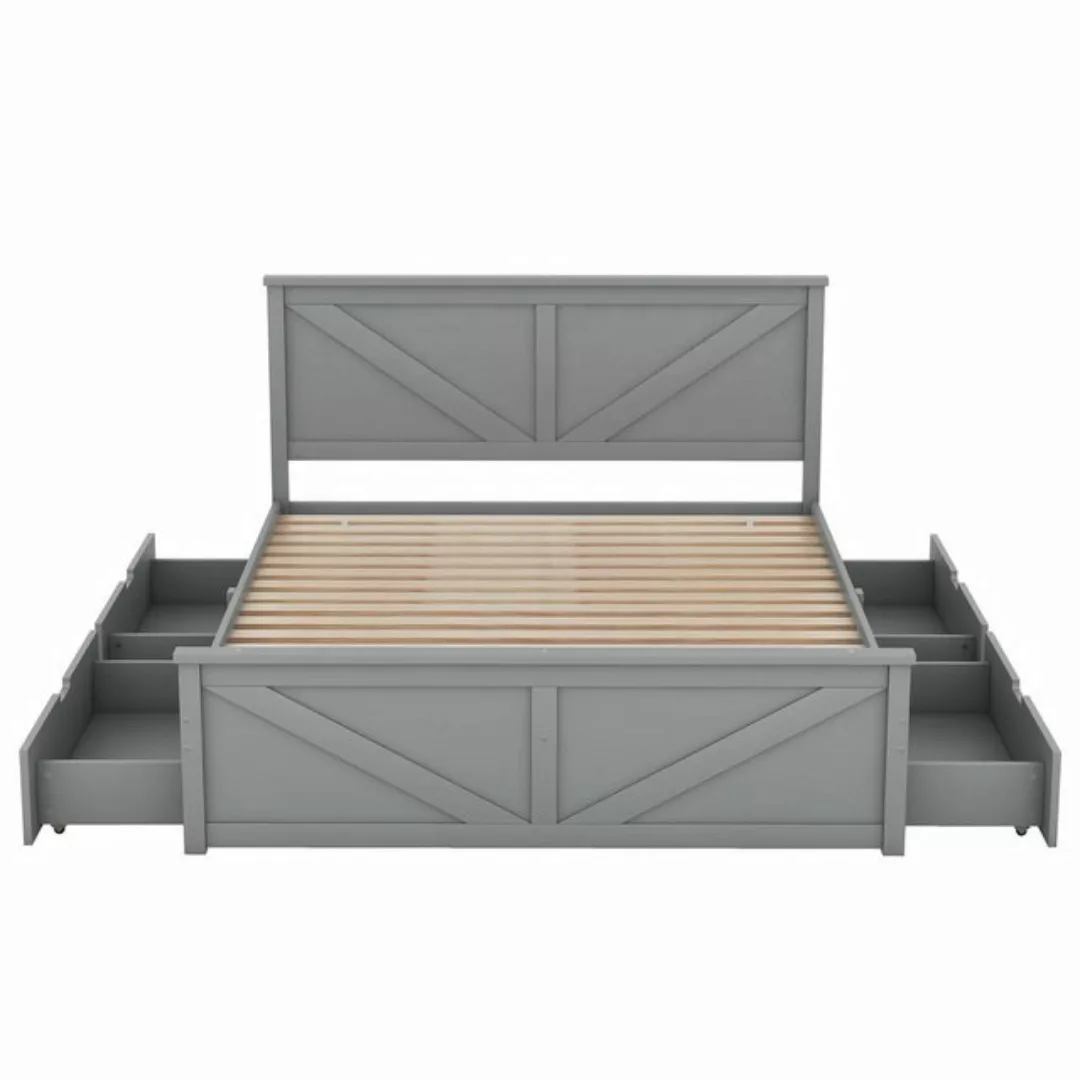 Gotagee Holzbett Holzpritschenbett Doppelbett mit 4 Schubladen Holzbett 160 günstig online kaufen