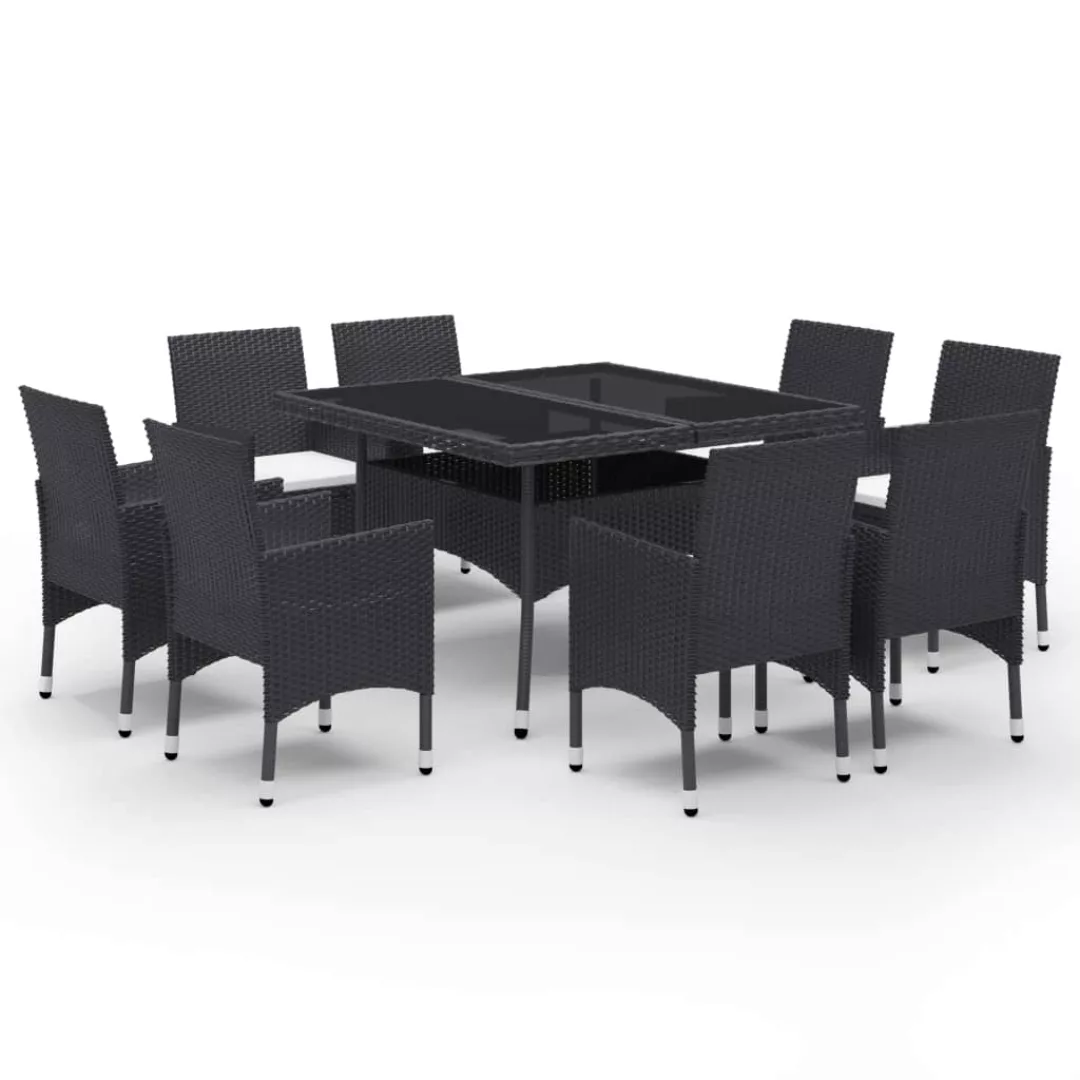 9-tlg. Garten-essgruppe Poly Rattan Und Glas Schwarz günstig online kaufen