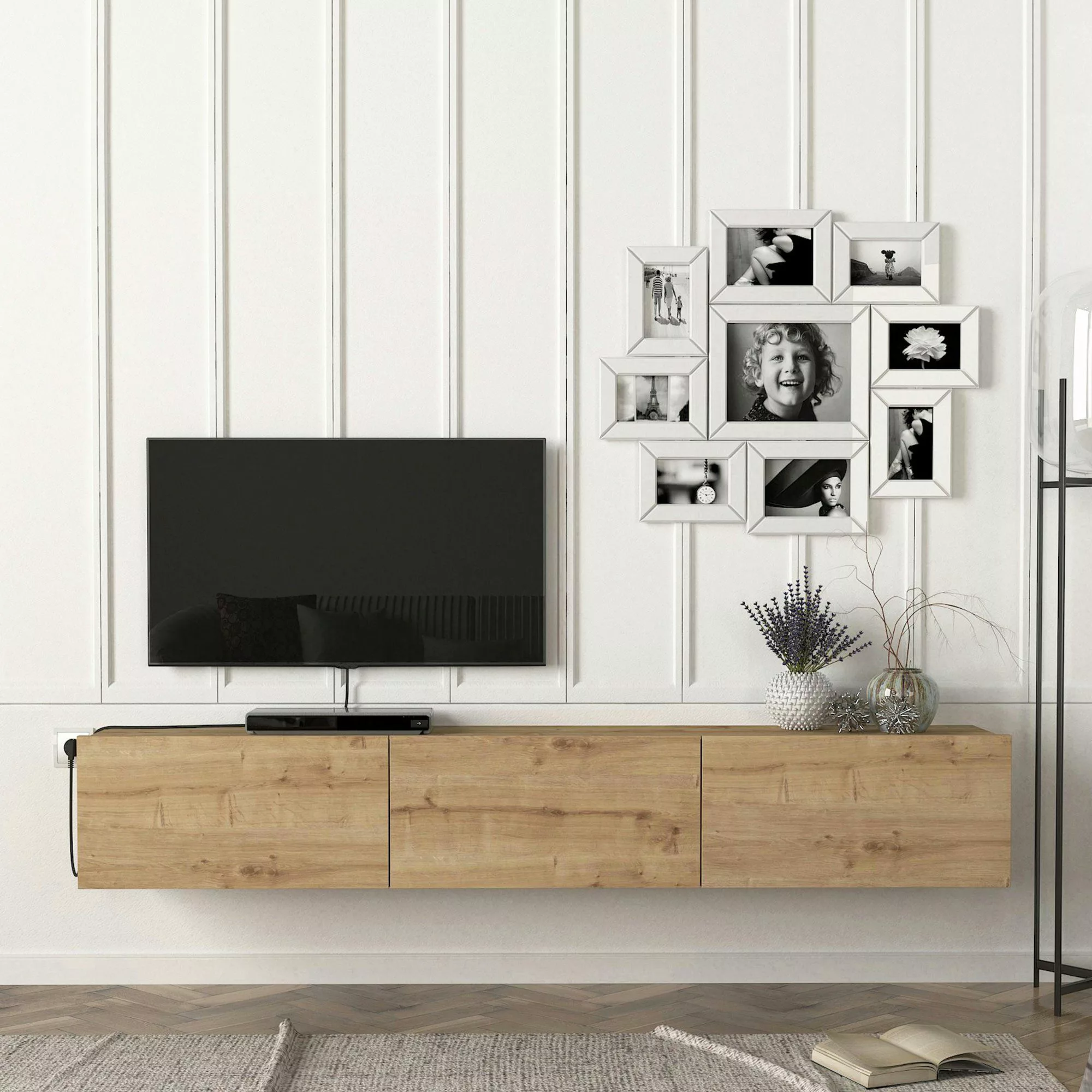 en.casa TV-Schrank »Vihti« Fernsehschrank 180x31x29,5cm Eiche-Optik günstig online kaufen