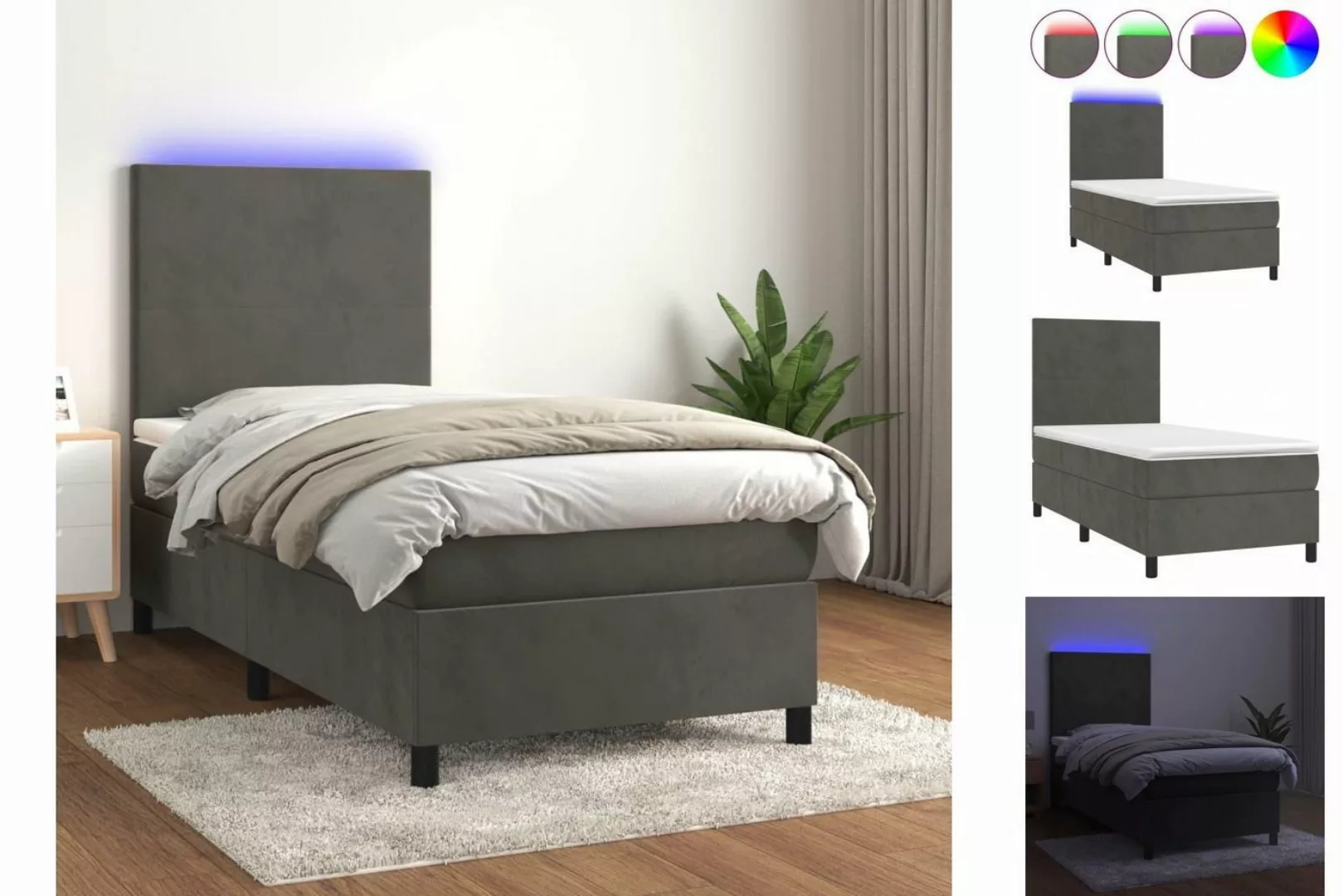 vidaXL Boxspringbett Boxspringbett mit Matratze LED Dunkelgrau 90x190 cm Sa günstig online kaufen