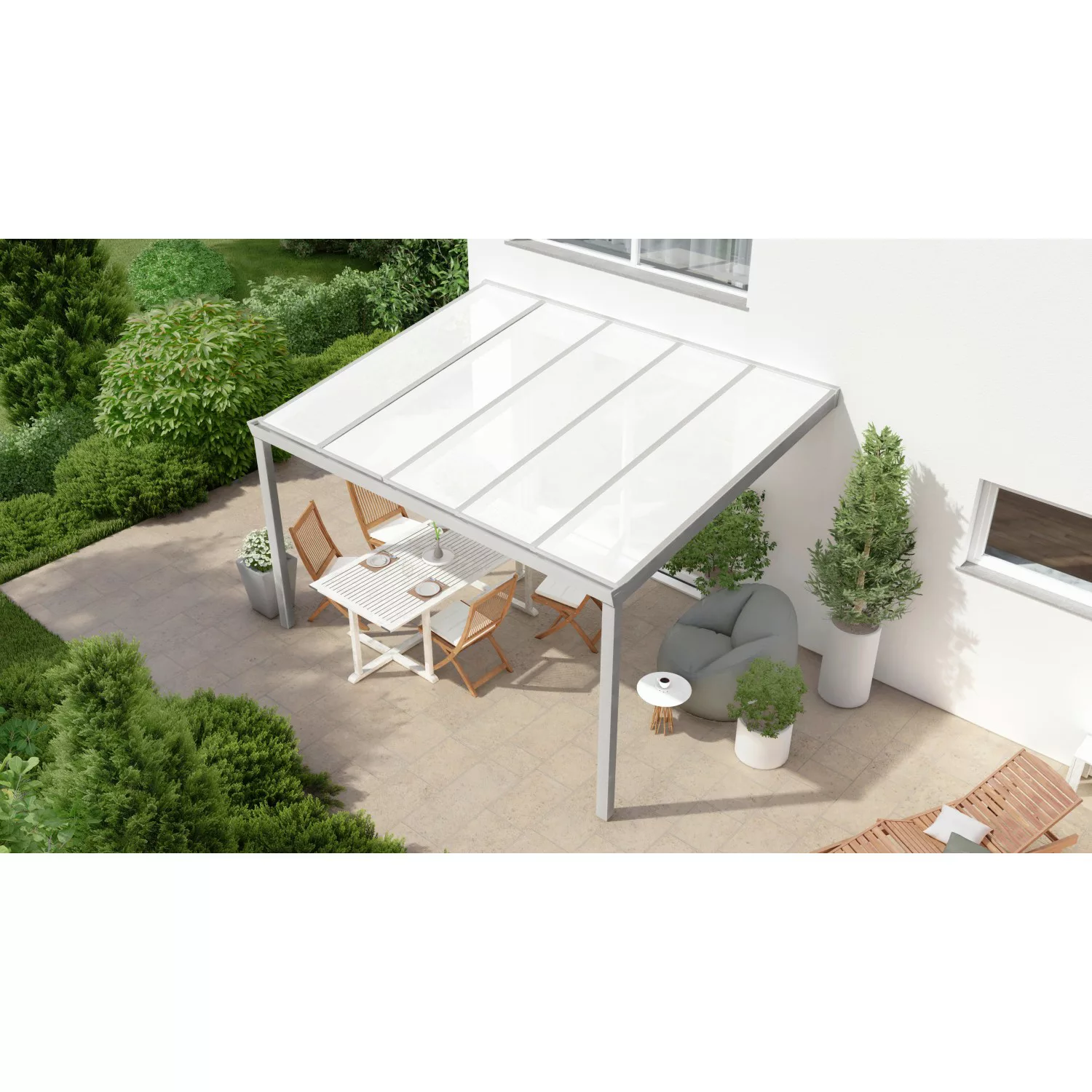 Terrassenüberdachung Professional 400 cm x 350 cm Grau Struktur PC Opal günstig online kaufen