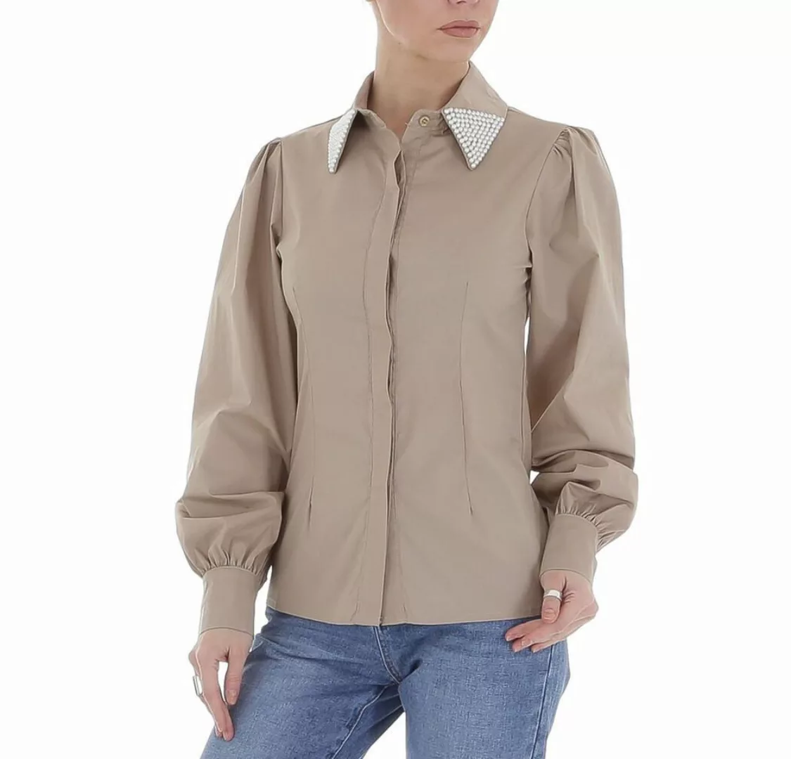 Ital-Design Langarmbluse Damen Elegant Hemd Perlen Bluse in Hellbraun günstig online kaufen