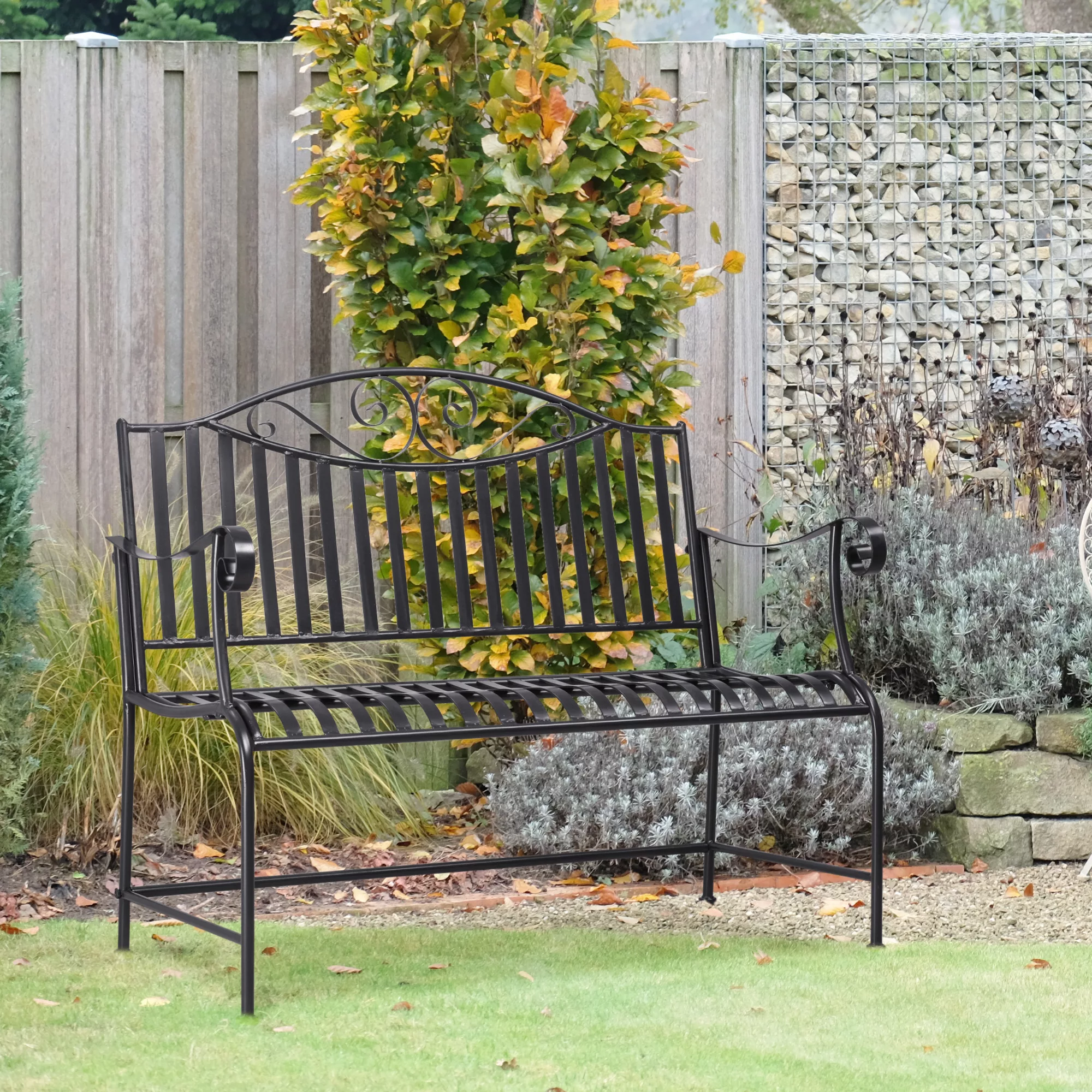 Outsunny Gartenbank Metallbank Stahlrahmen mit Armlehne günstig online kaufen