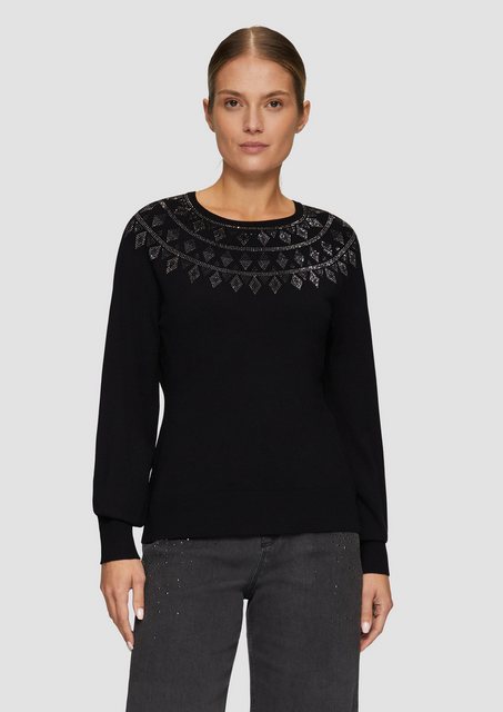 s.Oliver BLACK LABEL Strickpullover Feinstrickpullover mit Strass-Details S günstig online kaufen