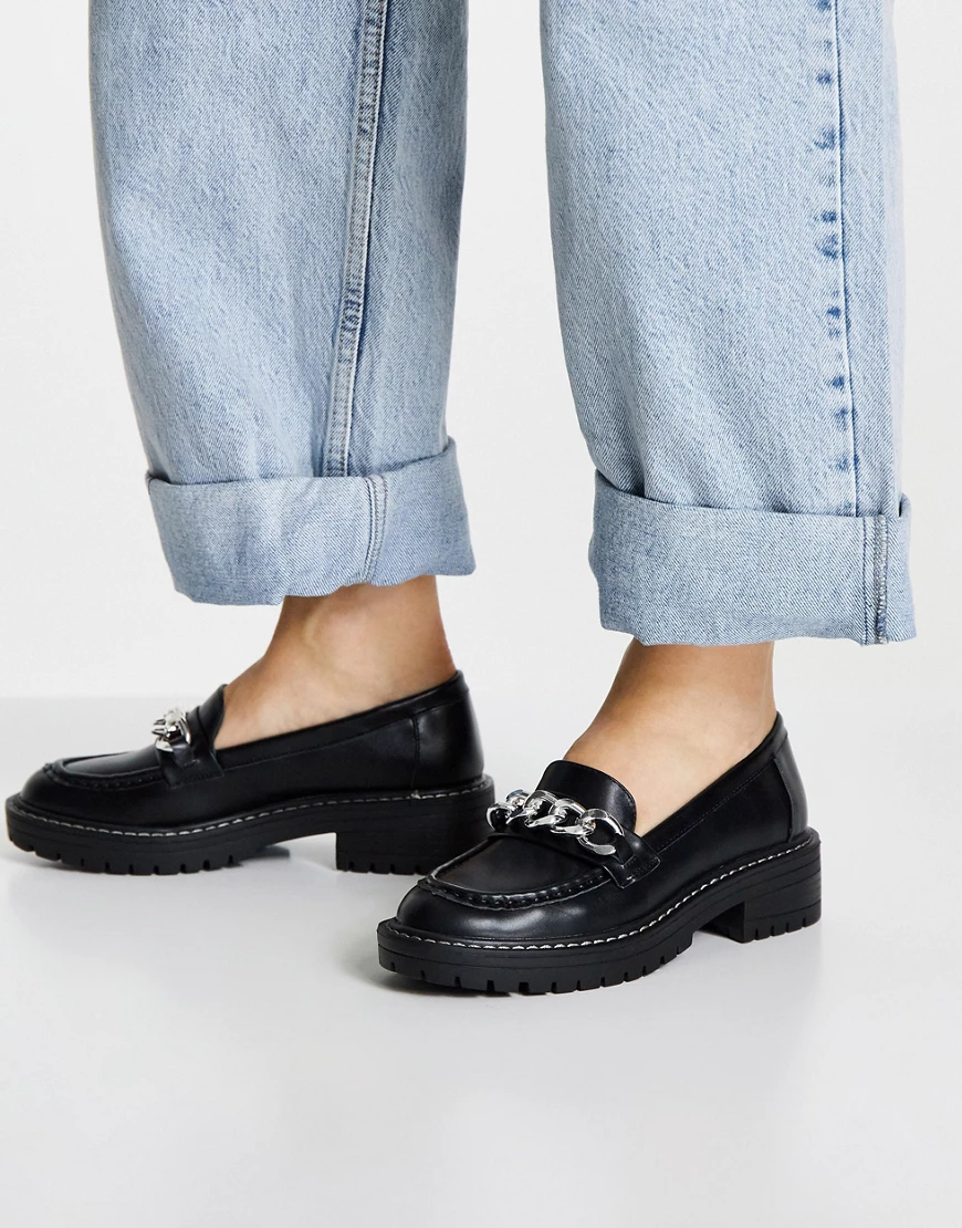 New Look – Loafer in Schwarz mit dickem Kettendetail günstig online kaufen