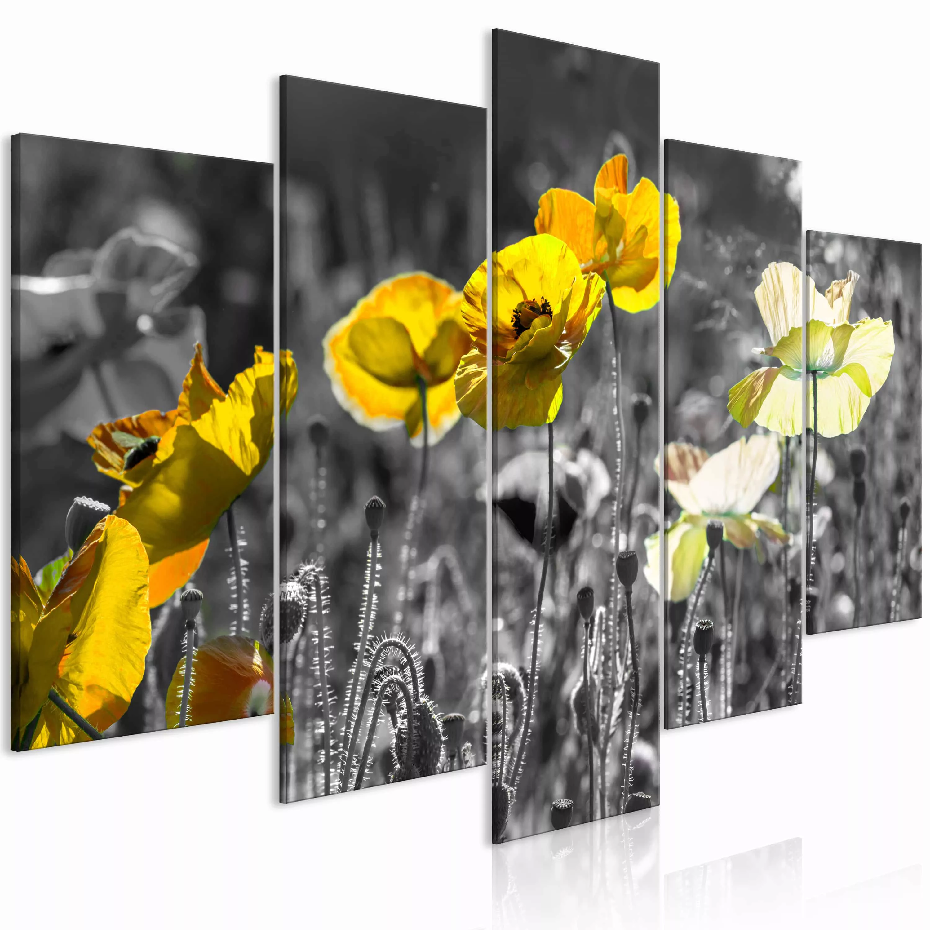 Wandbild - Yellow Poppies (5 Parts) Wide günstig online kaufen