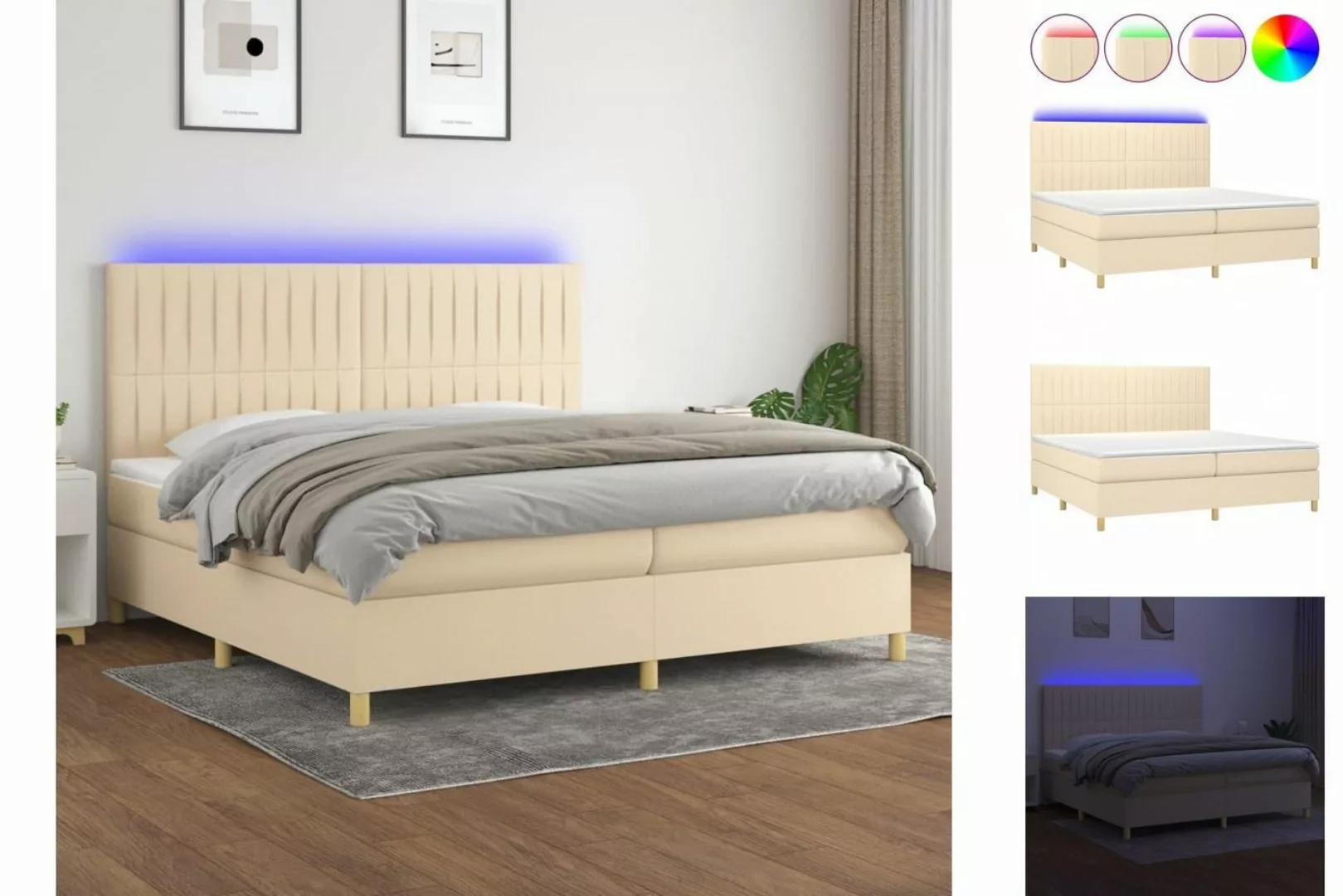 vidaXL Boxspringbett (200 x 200 cm, Streifen Vertikal, Creme), mit LED günstig online kaufen