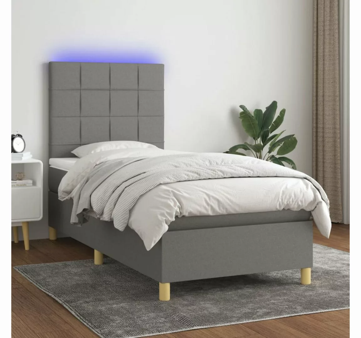 vidaXL Boxspringbett (100 x 200 cm, Quadrate, Dunkelgrau), mit LED günstig online kaufen