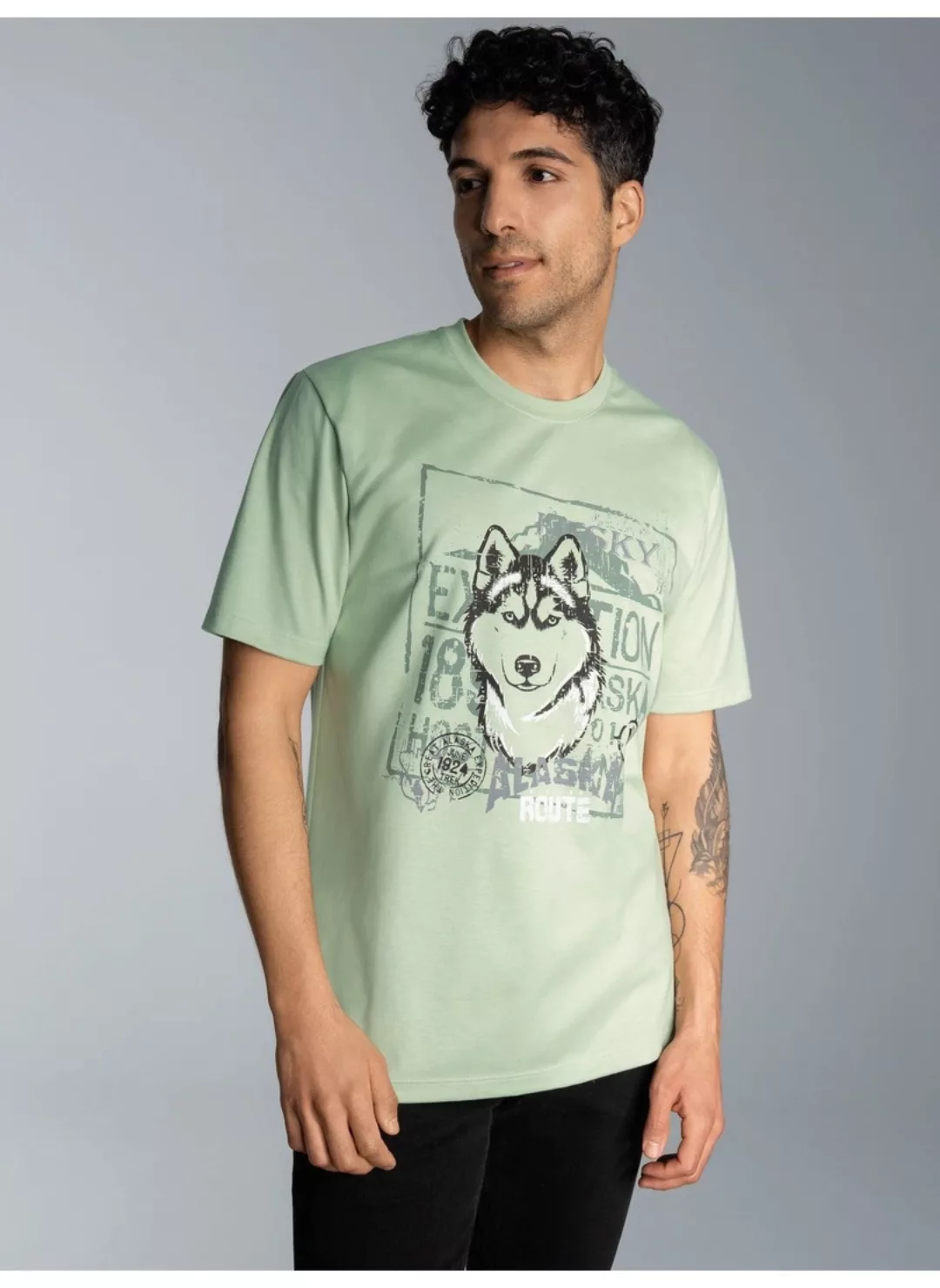 Trigema T-Shirt TRIGEMA T-Shirt mit großem Husky-Printmotiv (1-tlg) günstig online kaufen