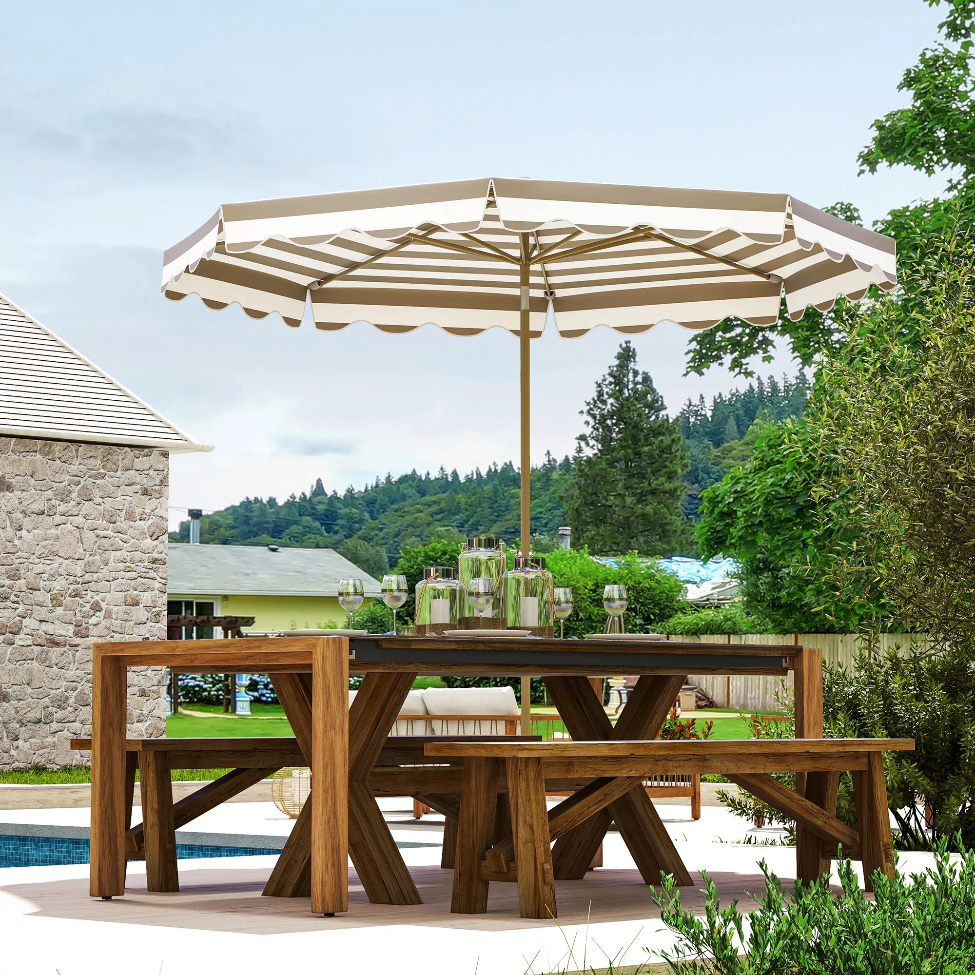 Outsunny Garten-Sonnenschirm neigbarer Sonnenschirm Ø 2,7 x 2,4 m mit Kurbe günstig online kaufen