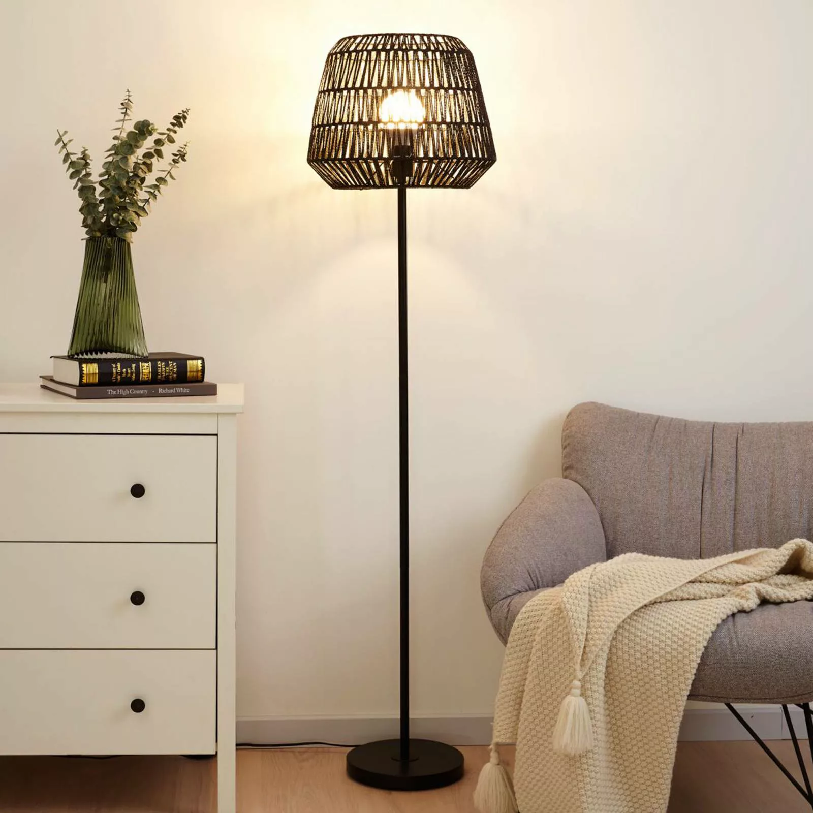 Pauleen Timber Pearl Stehlampe mit Geflechtschirm günstig online kaufen