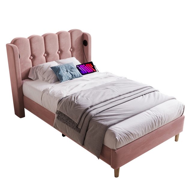 MODFU Polsterbett Einzelbett mit USB Typ C Ladefunktion (90 x 200 cm Bettge günstig online kaufen