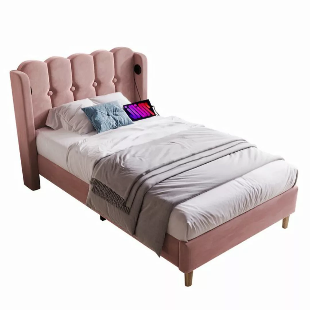 Gotagee Polsterbett Einzelbett 90x200 cm Jugendbett Samt mit USB Typ C Lade günstig online kaufen