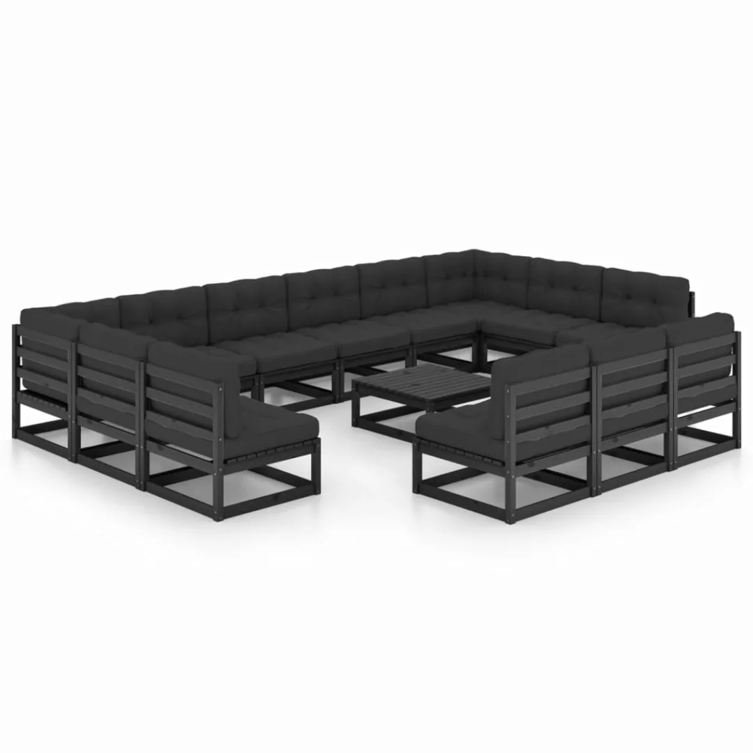 14-tlg. Garten-lounge-set Mit Kissen Schwarz Kiefer Massivholz günstig online kaufen