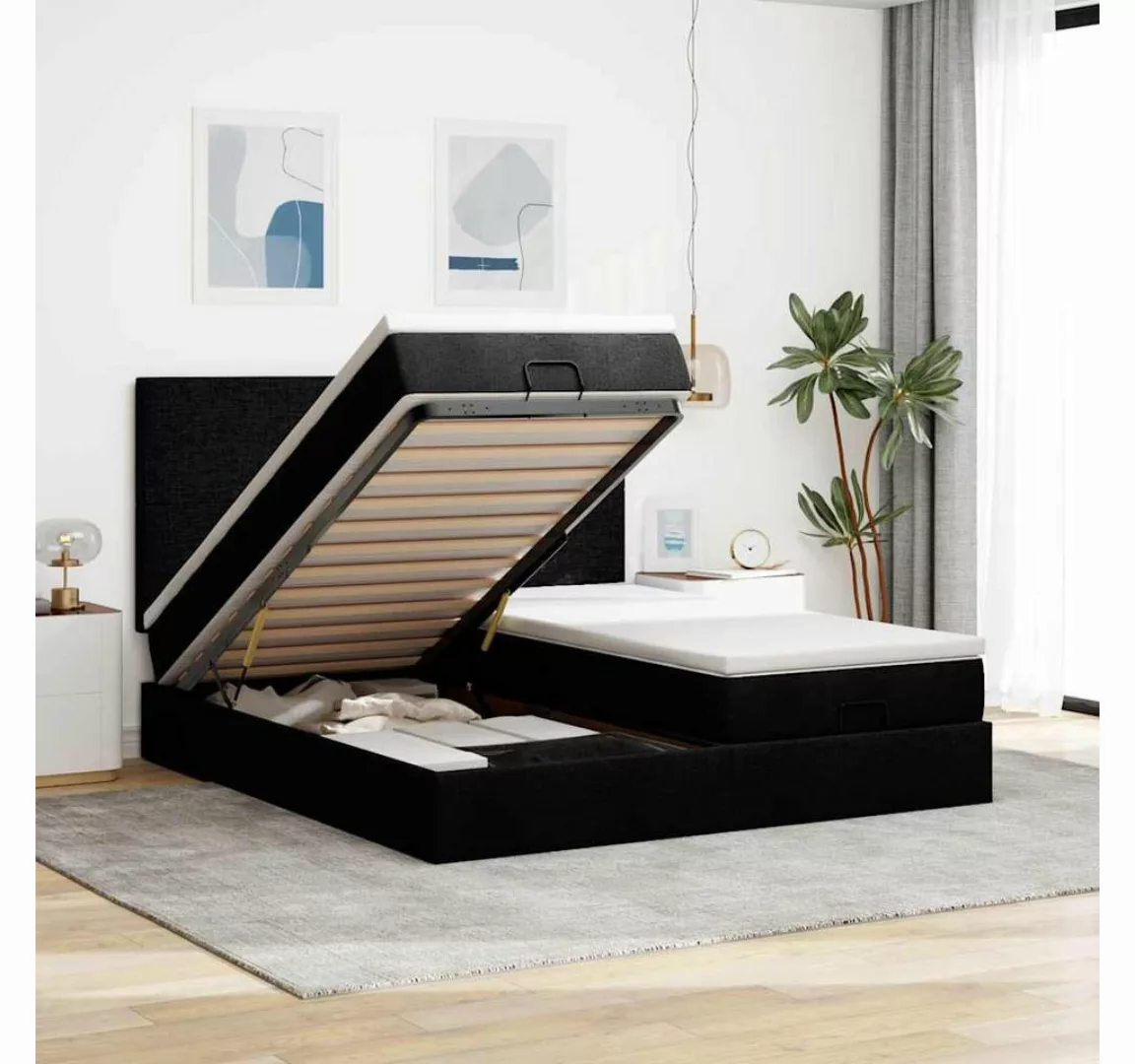 vidaXL Bett, Ottoman-Bett mit Matratzen & LEDs Schwarz 160x200 cm Stoff günstig online kaufen