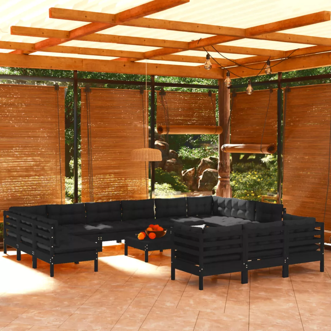 14-tlg. Garten-lounge-set Mit Kissen Schwarz Kiefernholz günstig online kaufen