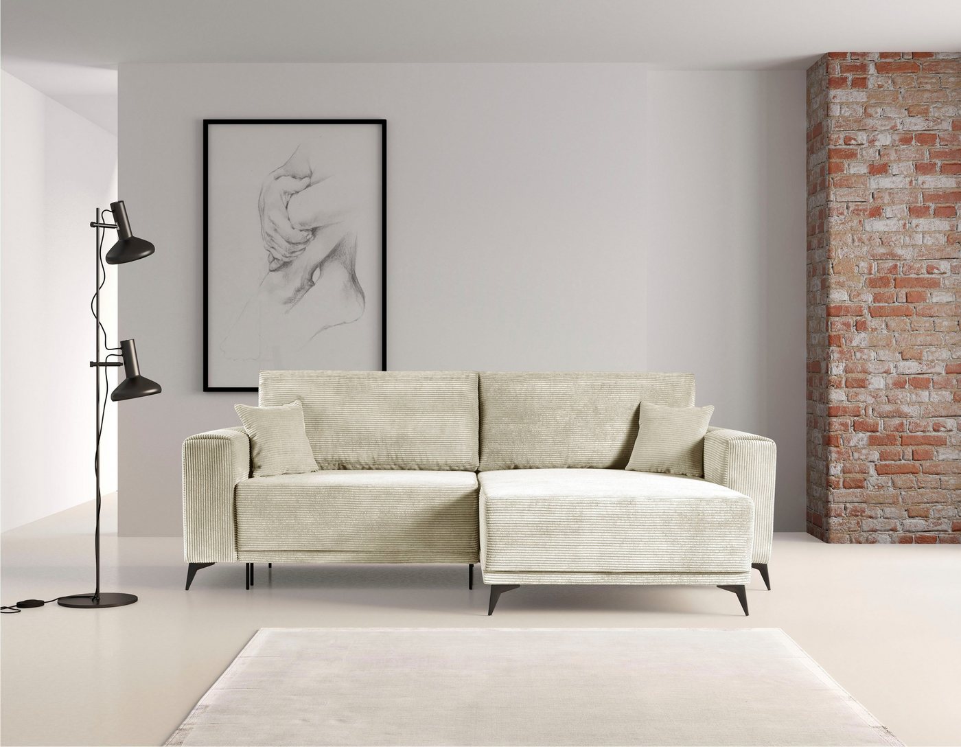 WERK2 Ecksofa Scandic L-Form, Moderne Eckcouch in Cord, Sofa mit Schlaffunk günstig online kaufen