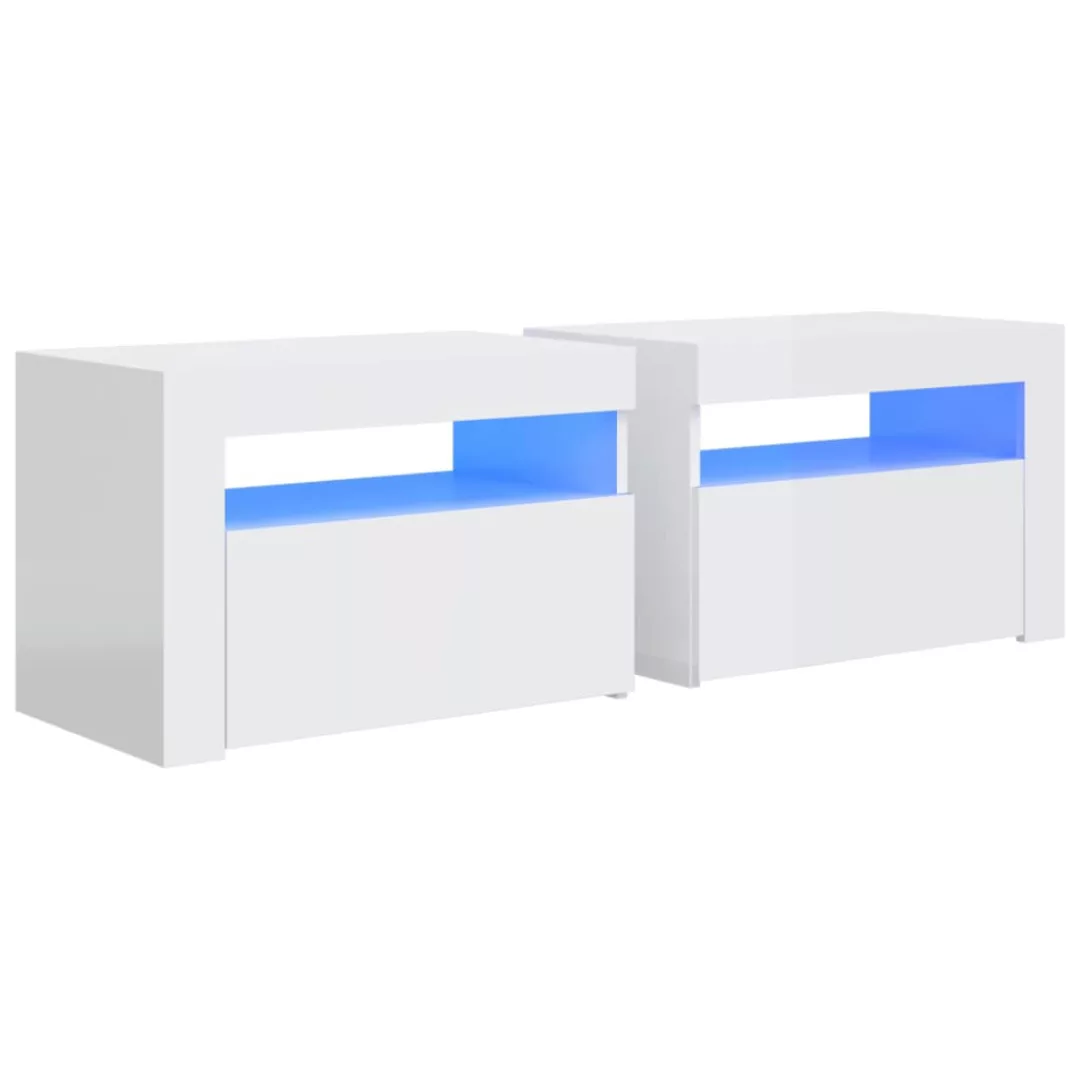 Vidaxl Nachttische 2 Stk. Mit Leds Hochglanz-weiß 60x35x40 Cm günstig online kaufen