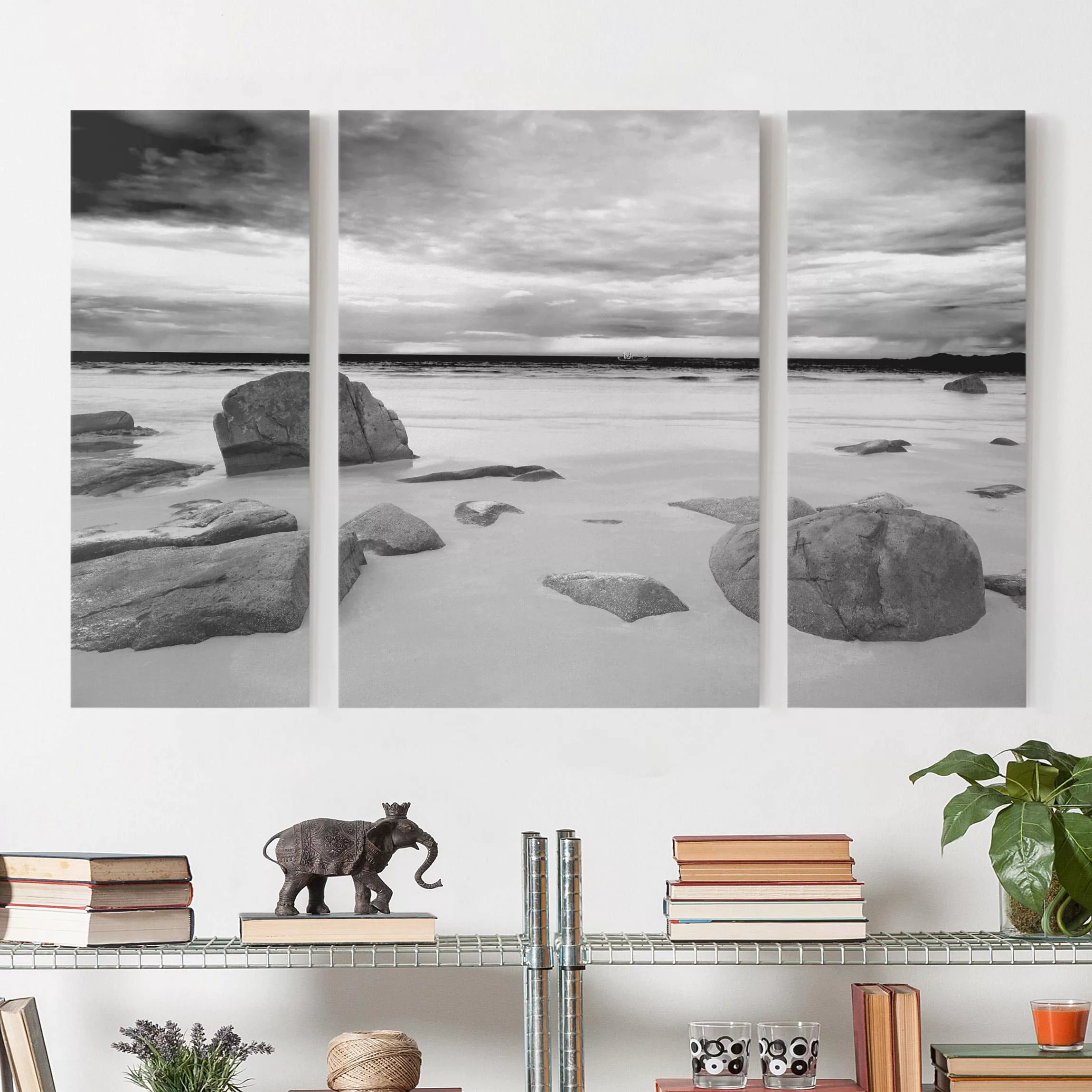 3-teiliges Leinwandbild Strand - Querformat Rocky Coast günstig online kaufen